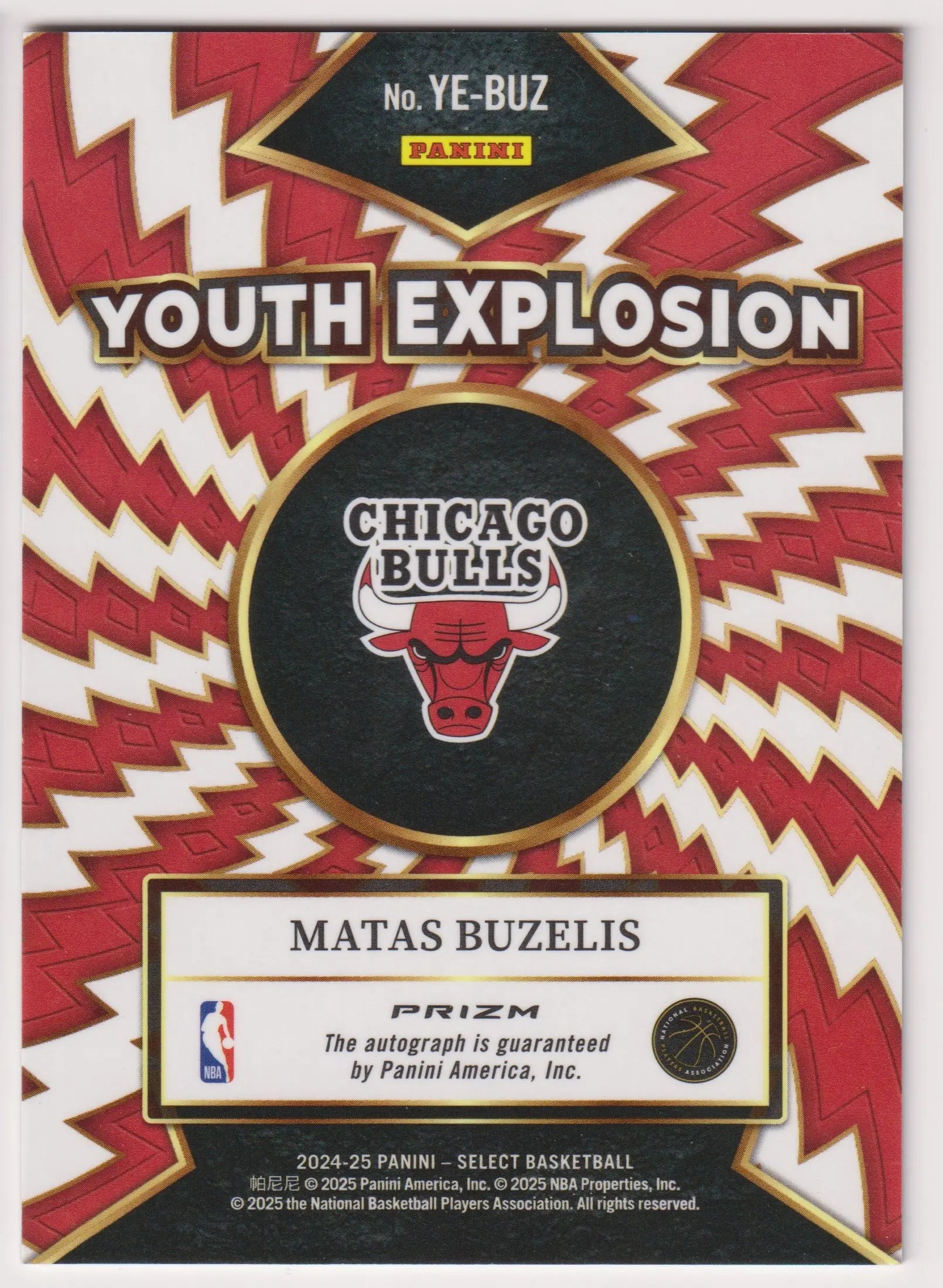 2024-25 Panini Select Youth Explosion Rookie Autograph Matas Buzelis Auto RC 