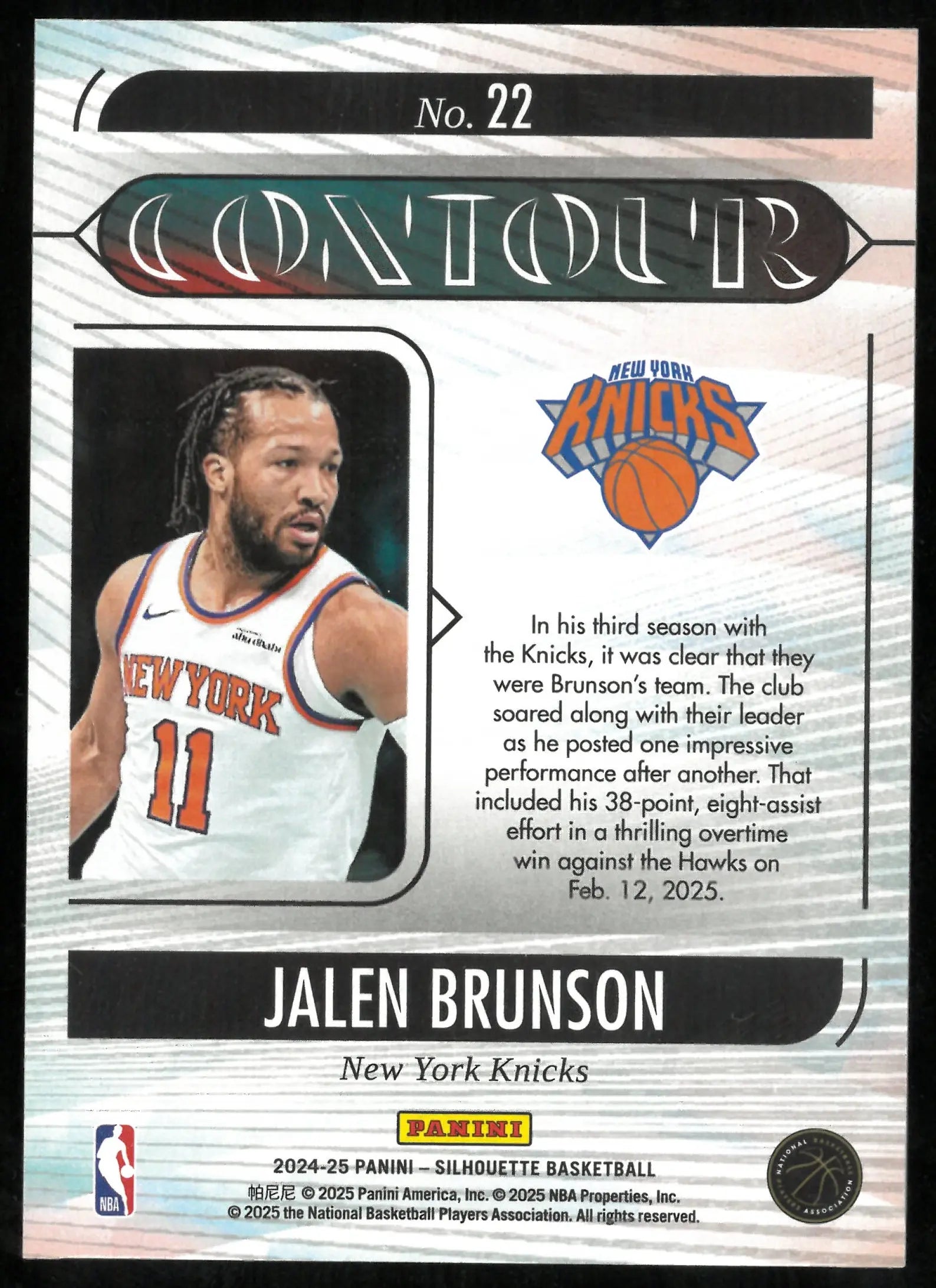 2024-25 Panini Silhouette Basketball Contour Jalen Brunson 