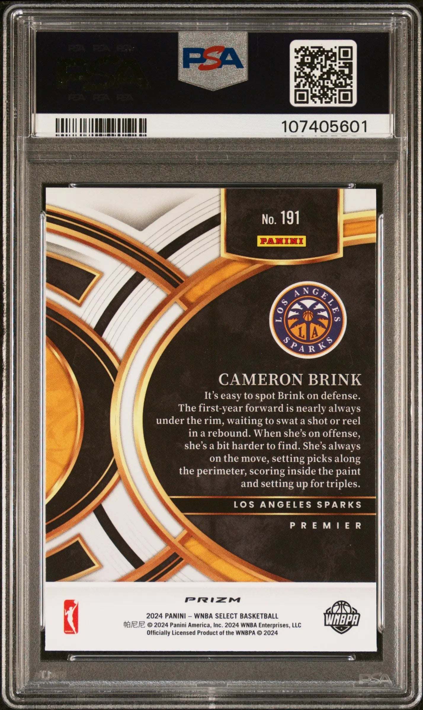 2024-25 Panini WNBA Select Premier Red Ice Rookie Cameron Brink PSA 10 