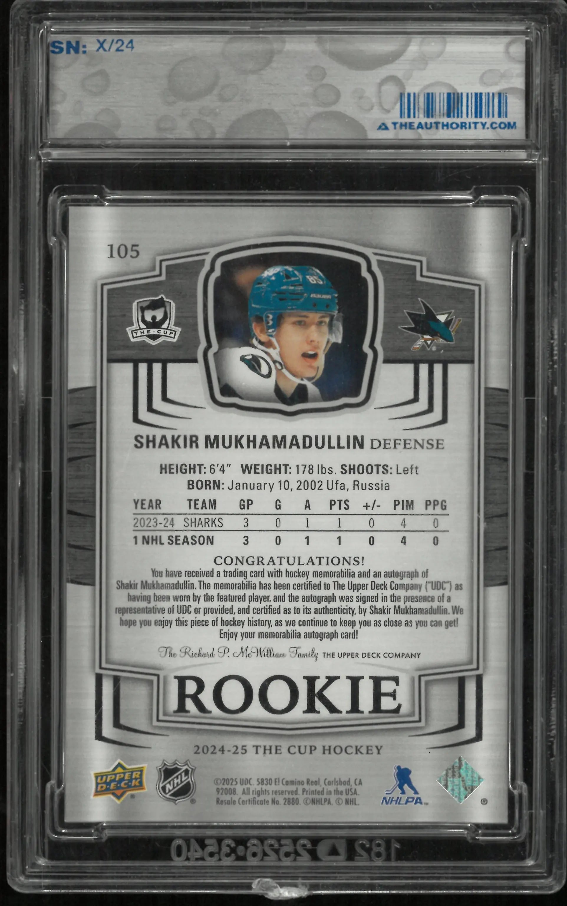 2024-25 Shakir Mukhamadullin Rookie Auto Patch Gold /24 