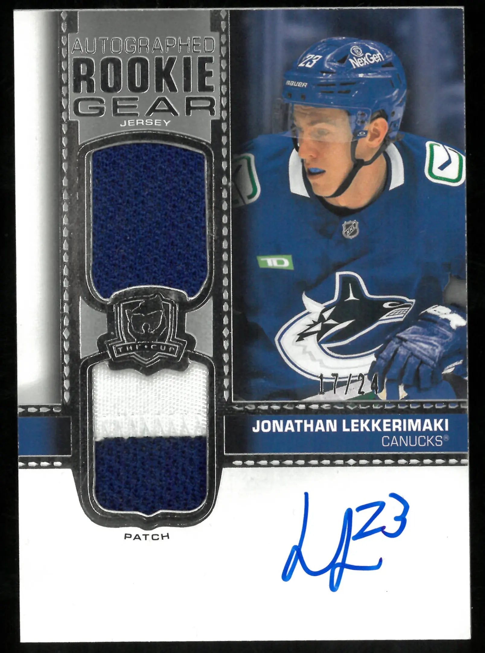 2024-25 The Cup Hockey Autographed Rookie Gear Jonathan Lekkerimaki /24 