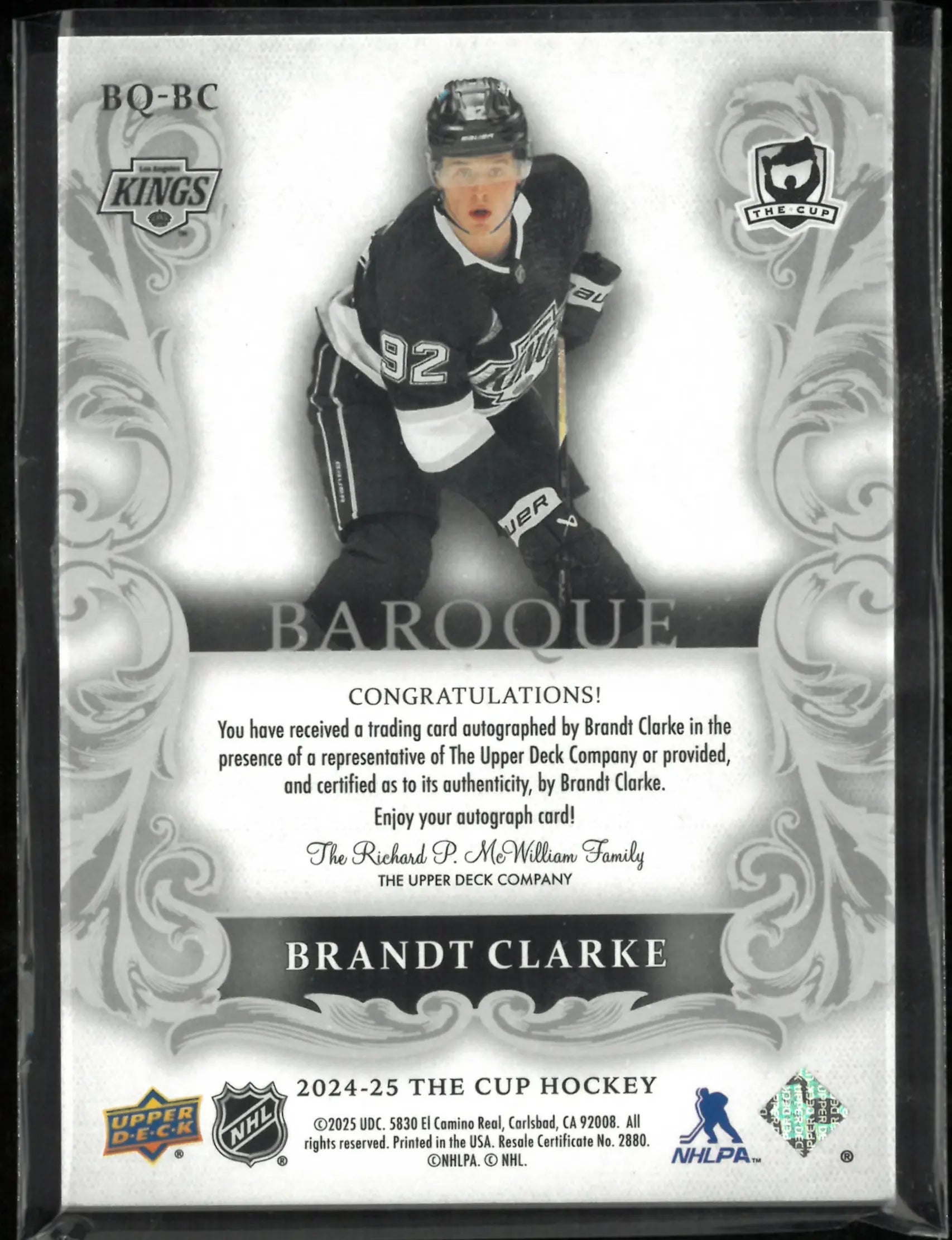 2024-25 The Cup Hockey Baroque Auto Brandt Clarke /99 