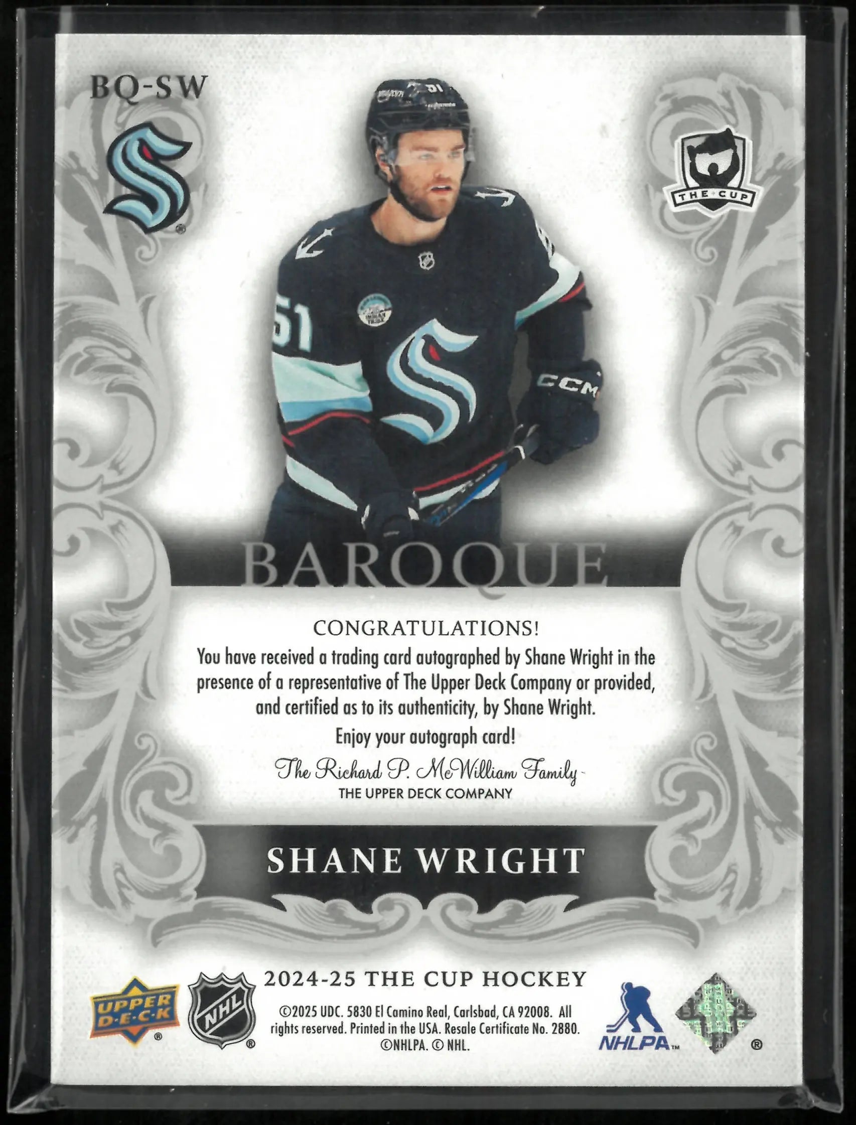 2024-25 The Cup Hockey Baroque Auto Shane Wright /99 