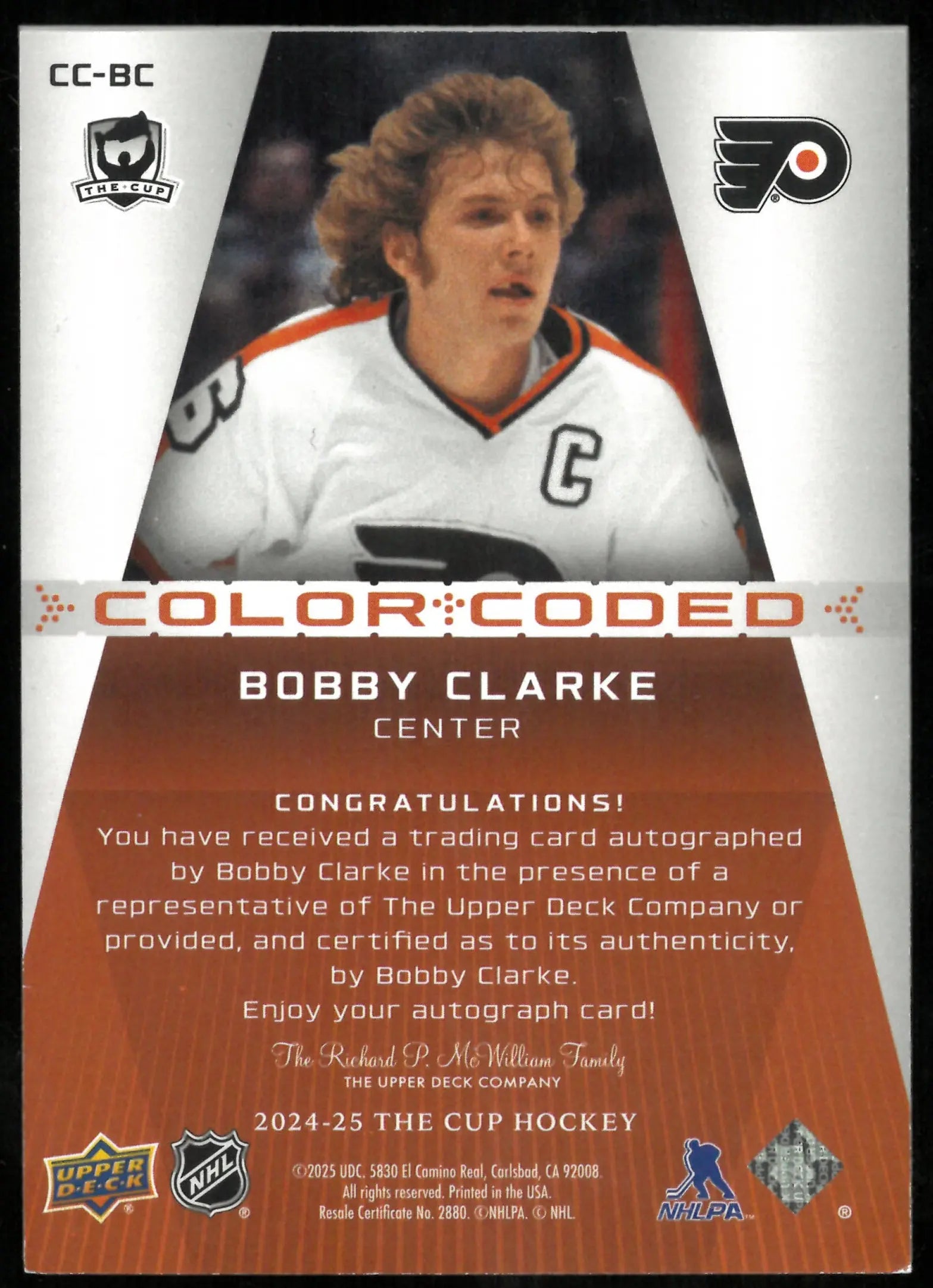 2024-25 The Cup Hockey Color Coded Auto Bobby Clarke /35 