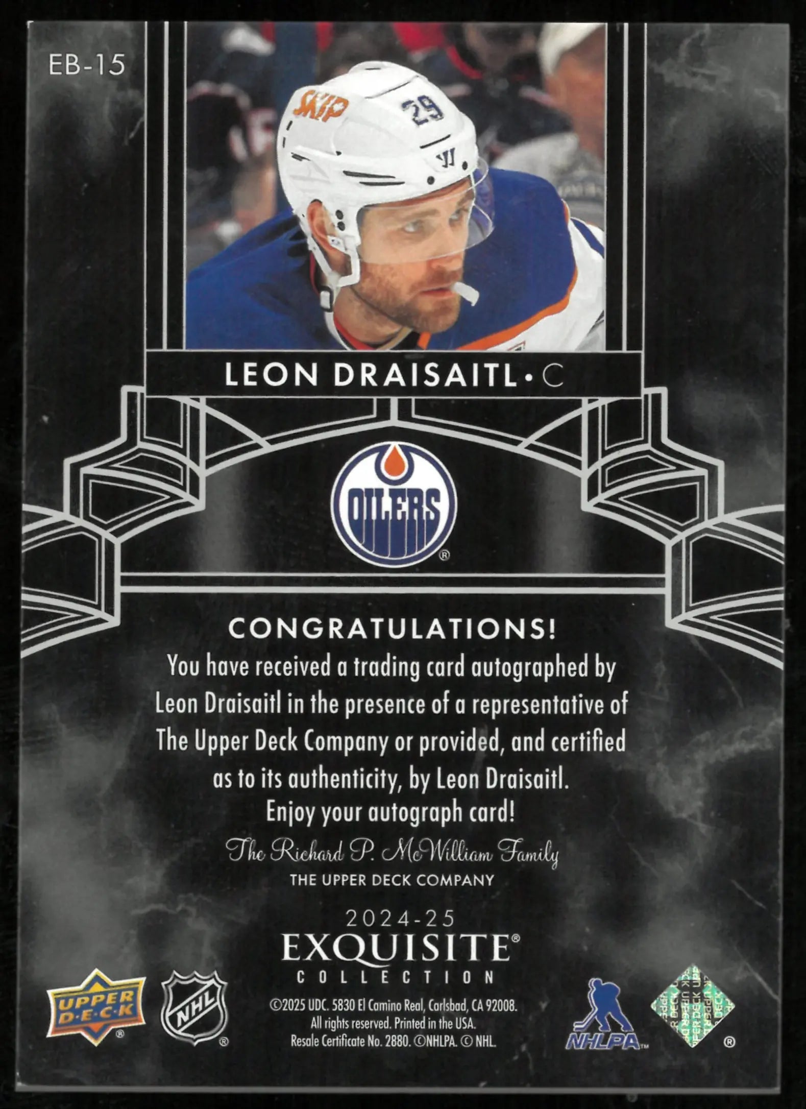 2024-25 The Cup Hockey Exquisite Collection Auto Leon Draisaitl /25 
