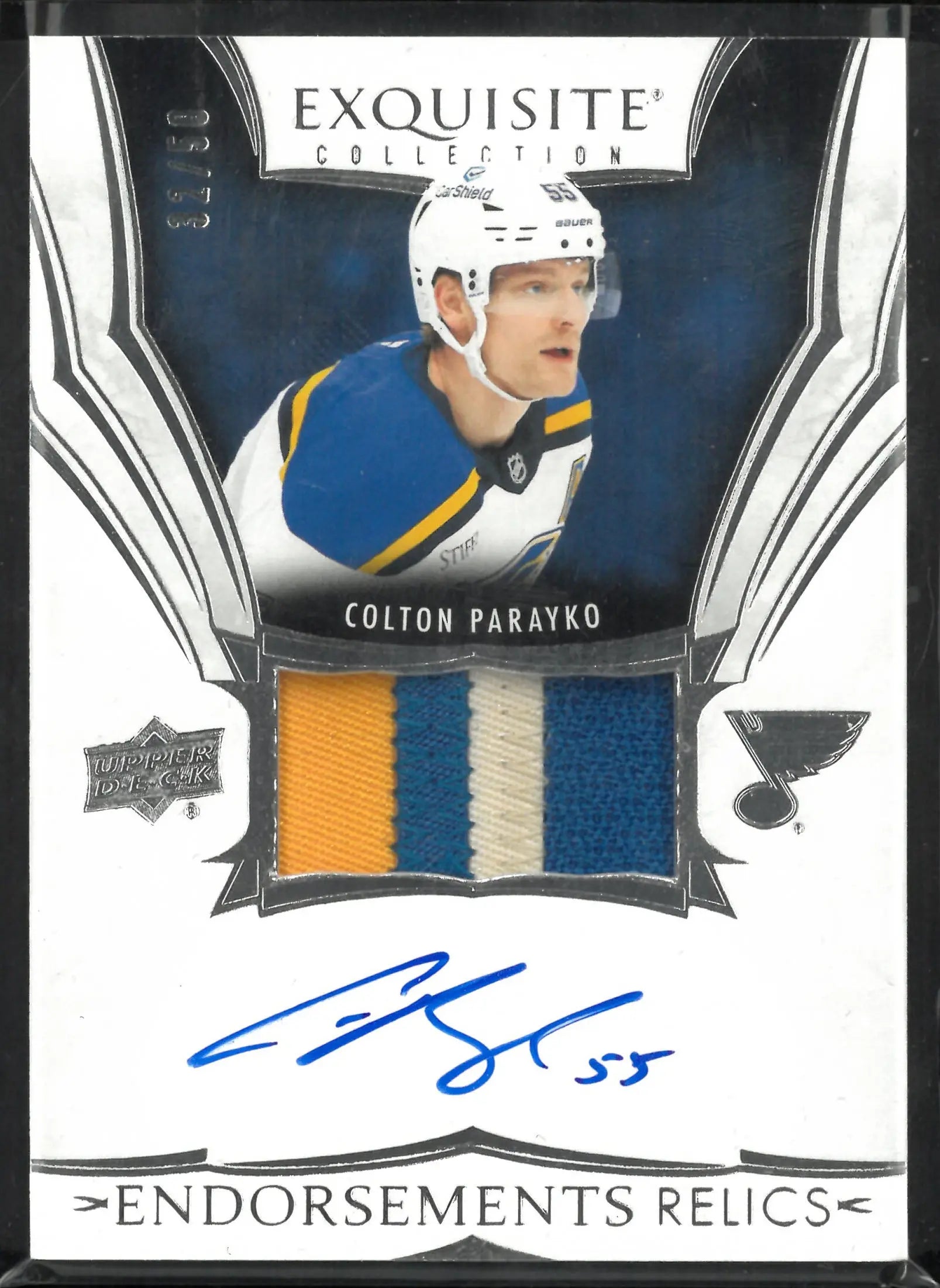 2024-25 The Cup Hockey Exquisite Collection Endorsements Patch Auto Colton Parayko /50 