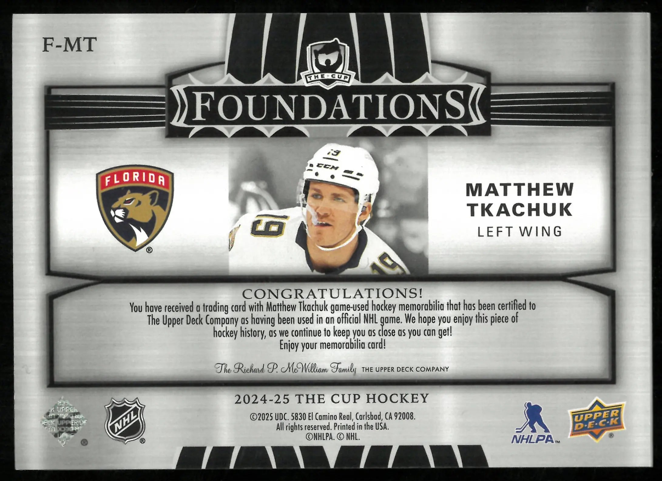2024-25 The Cup Hockey Foundations Quad Patch Matthew Tkachuk /5 