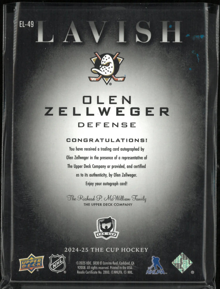 2024-25 The Cup Hockey Lavish Auto Olen Zellwegger /25 
