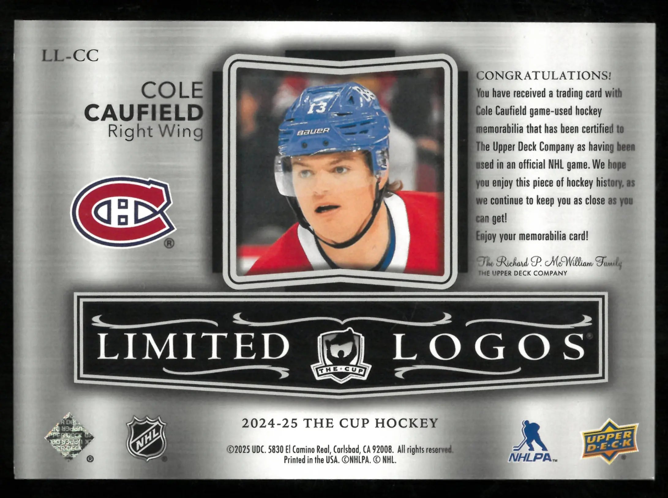 2024-25 The Cup Hockey Limited Logos Cole Caufield /50 