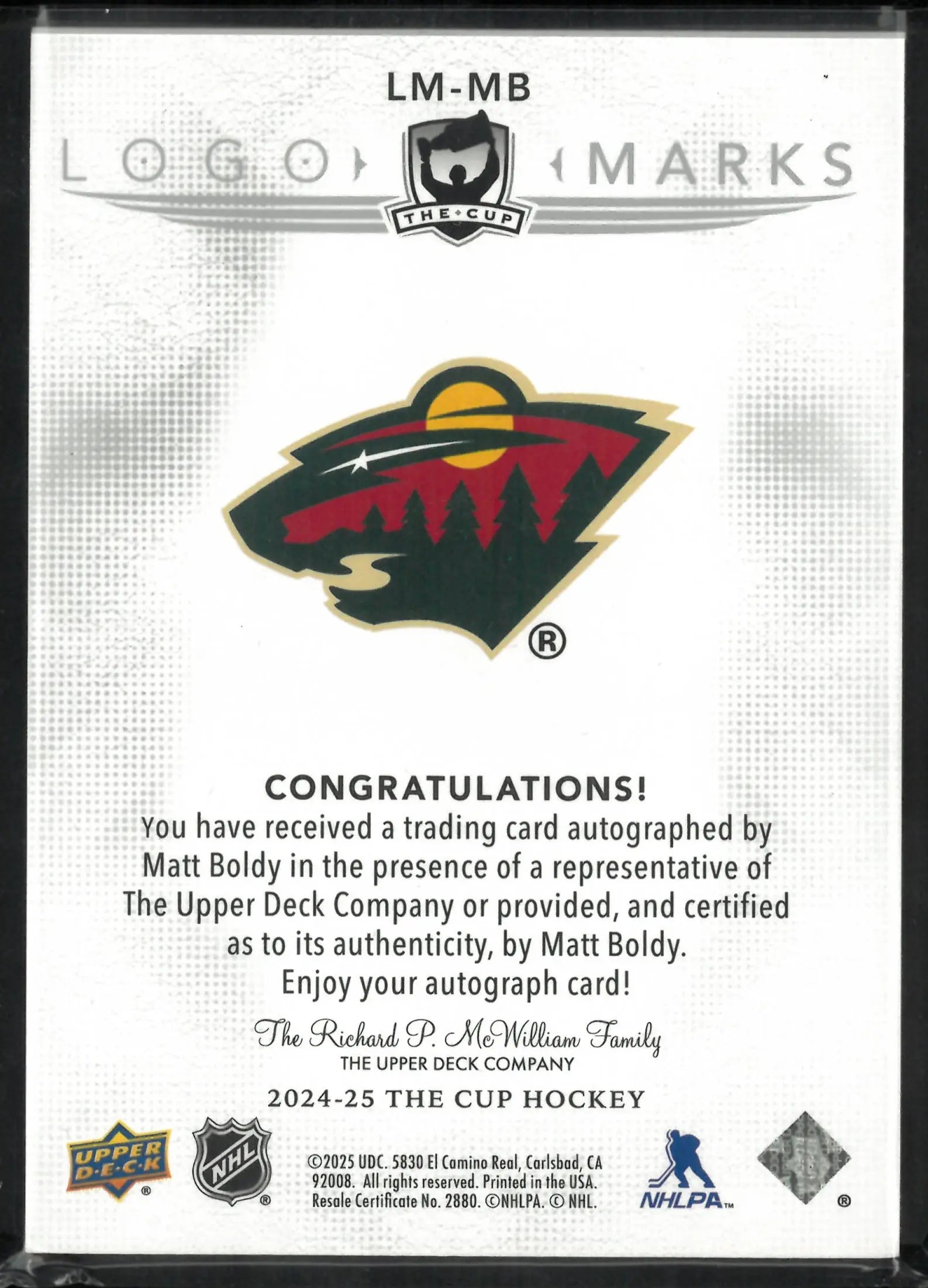 2024-25 The Cup Hockey Logo Marks Auto Matt Boldy 