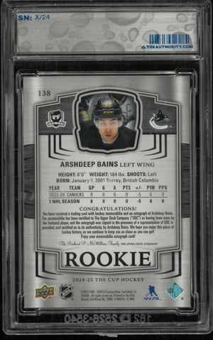 2024-25 The Cup Hockey Rookie Auto Patch Arshdeep Bains /24 