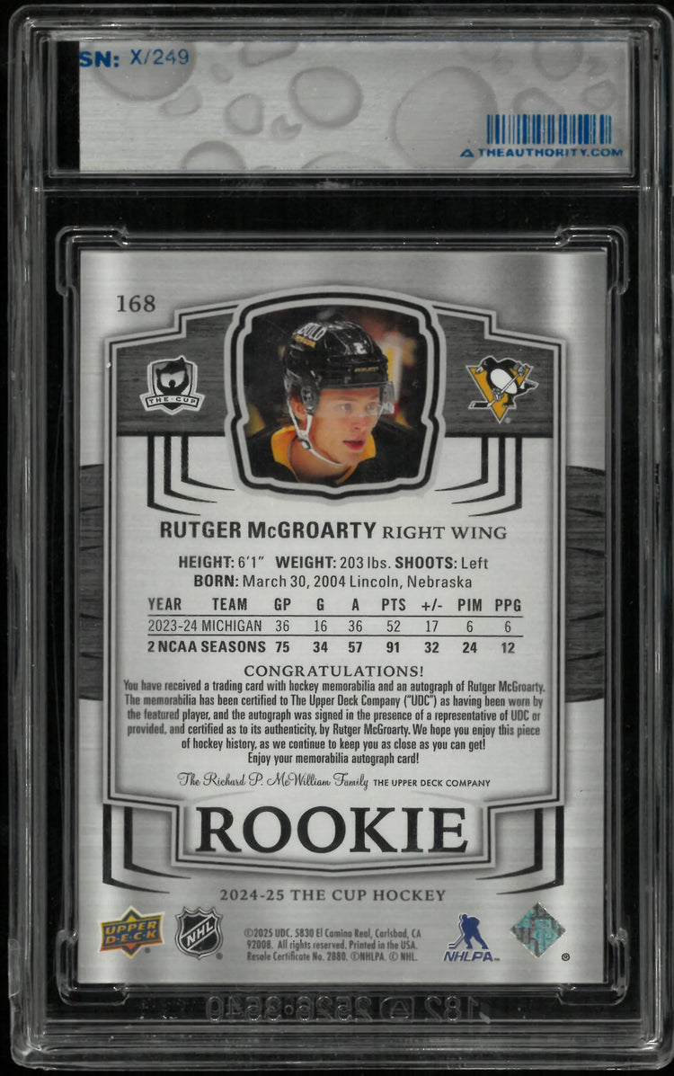 2024-25 The Cup Hockey Rookie Auto Patch Rutger McGroarty /249 