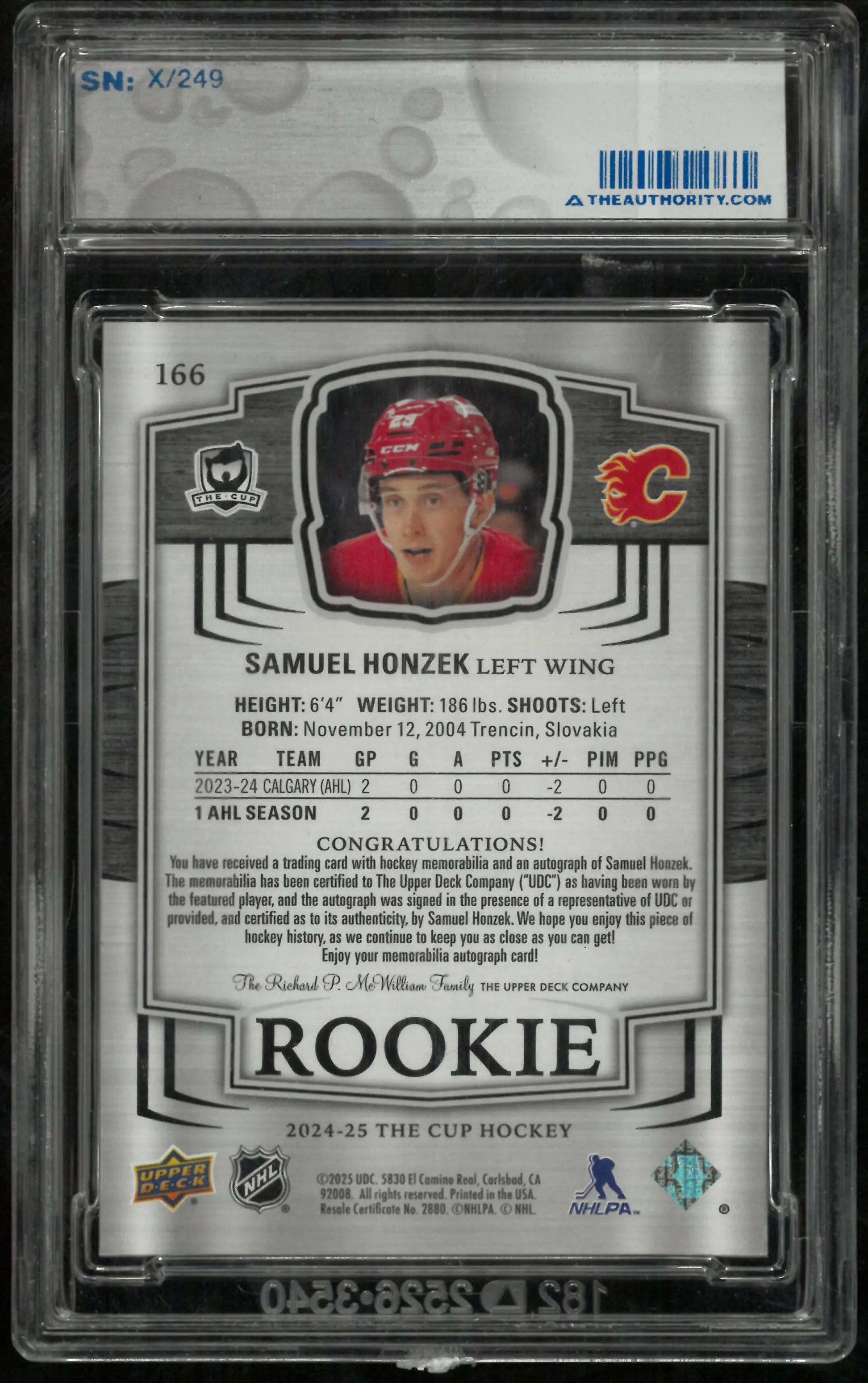 2024-25 The Cup Hockey Rookie Auto Patch Samuel Honzek /249 