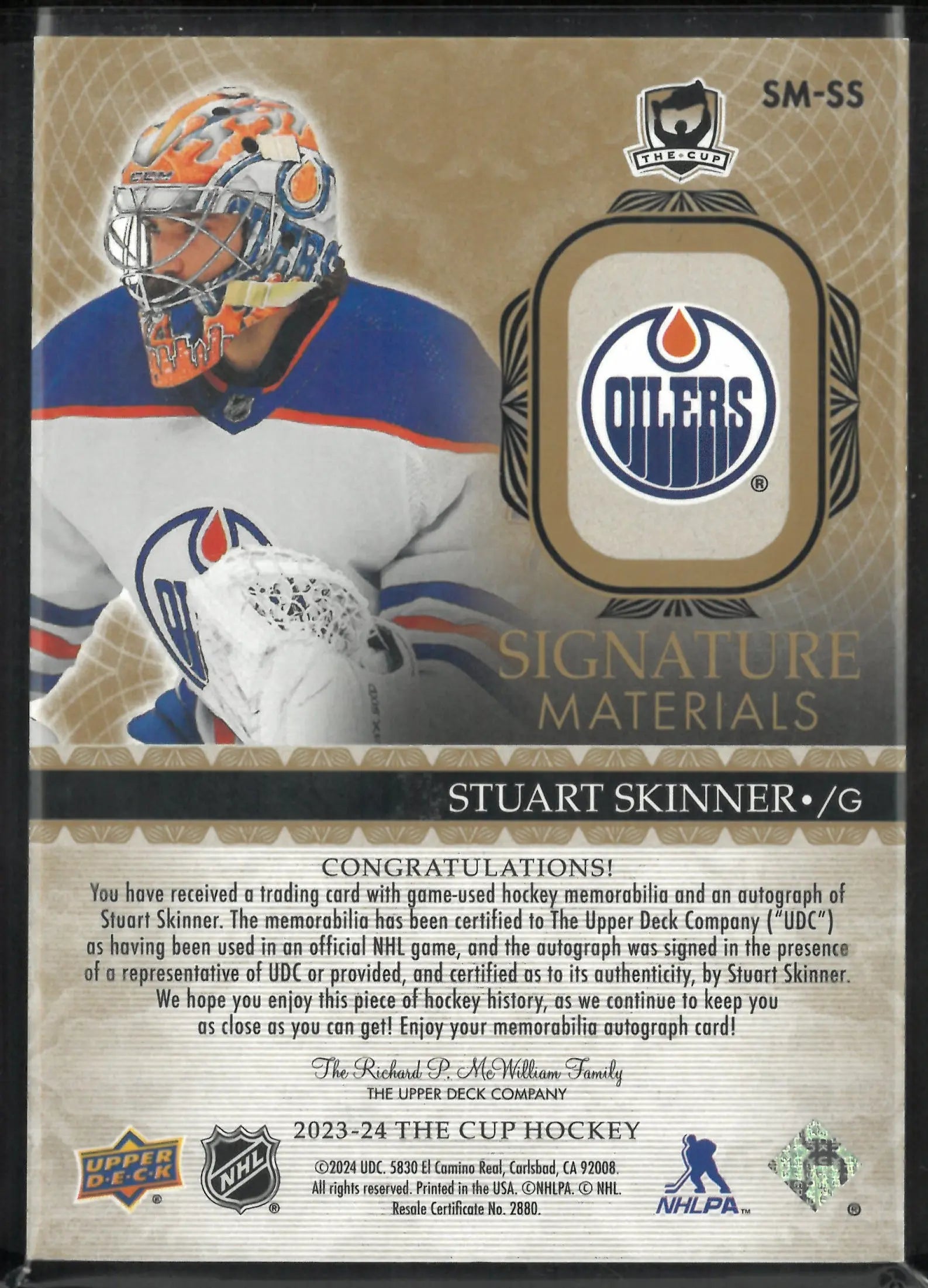 2024-25 The Cup Hockey Signature Materials Stuart Skinner /99 