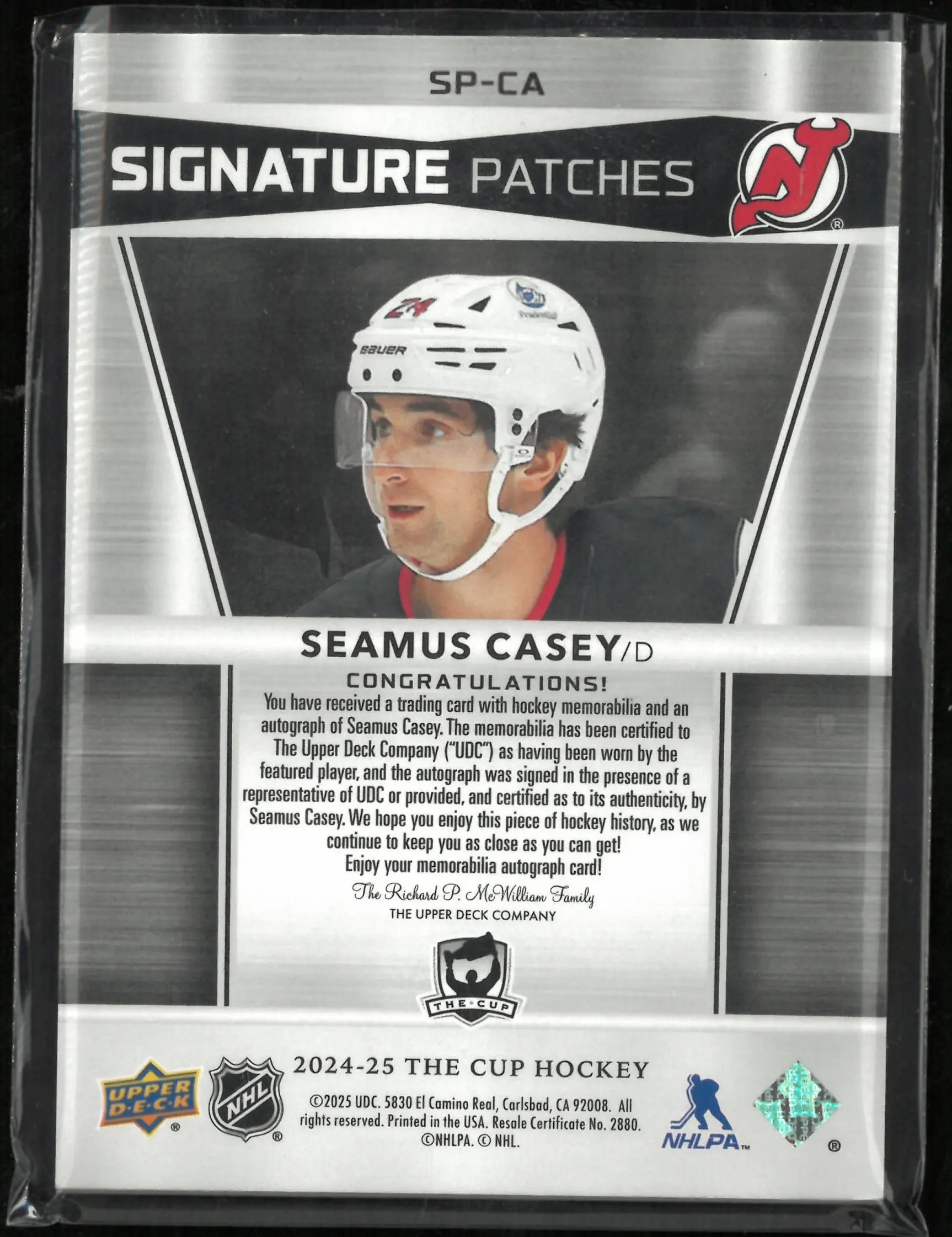 2024-25 The Cup Hockey Signature Patches Seamus Casey /99 