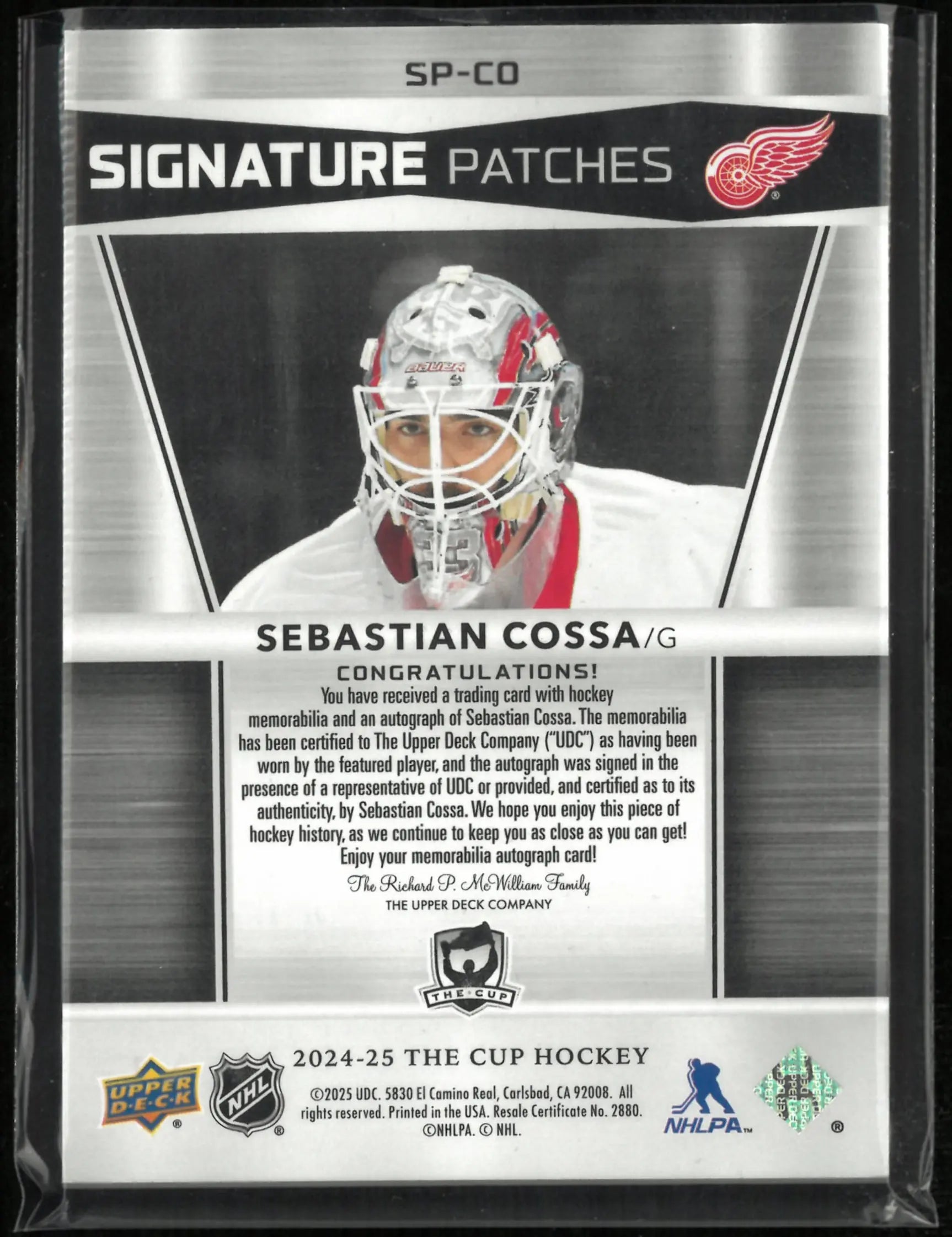 2024-25 The Cup Hockey Signature Patches Sebastian Cossa /99 