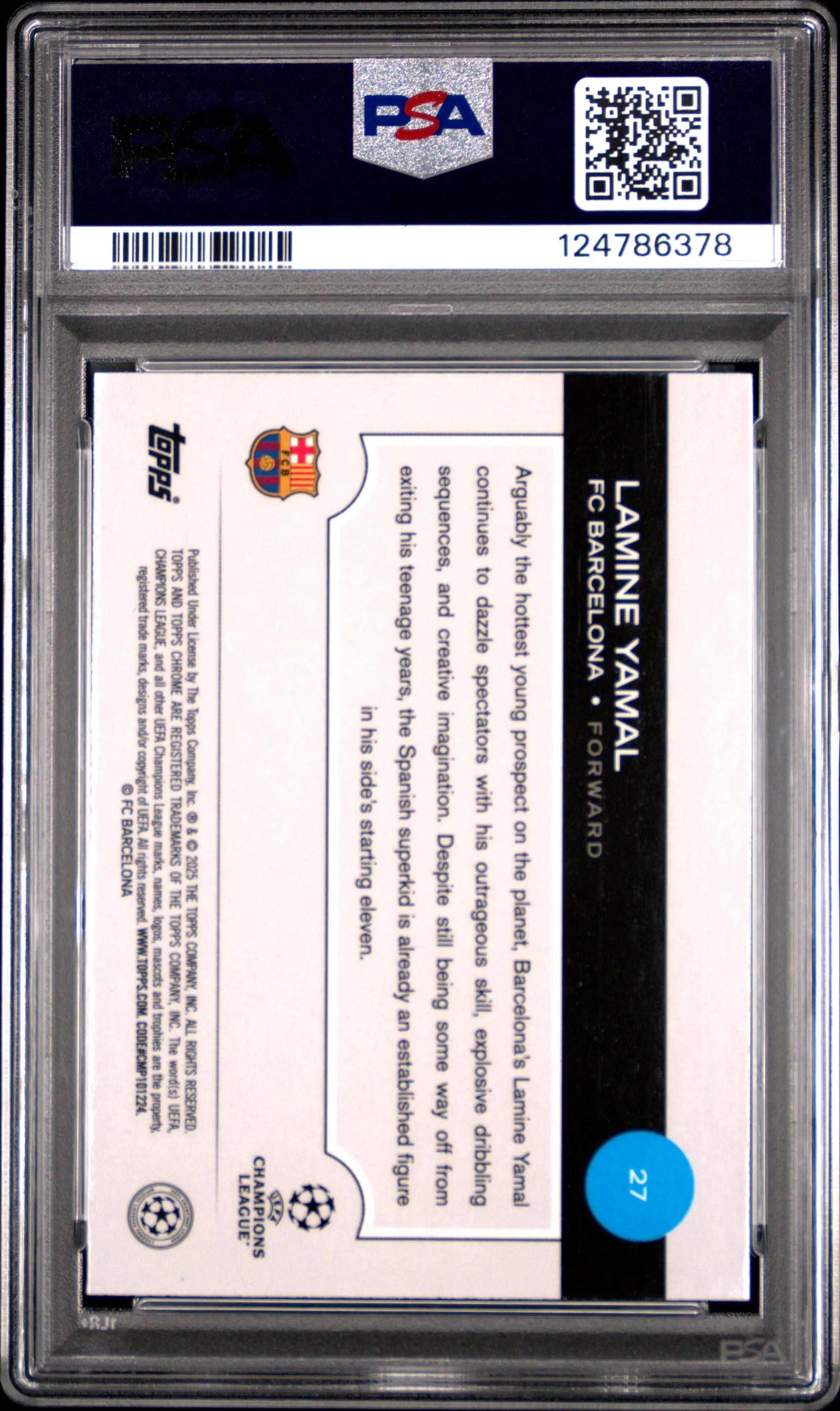 2024-25 Topps CHR Sapphire Edition UEFA Club Comp Lamine Yamal Yellow /75 PSA 10 
