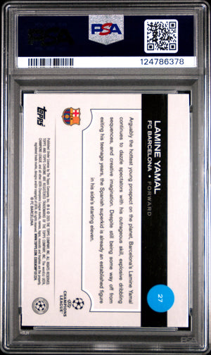 2024-25 Topps CHR Sapphire Edition UEFA Club Comp Lamine Yamal Yellow /75 PSA 10 
