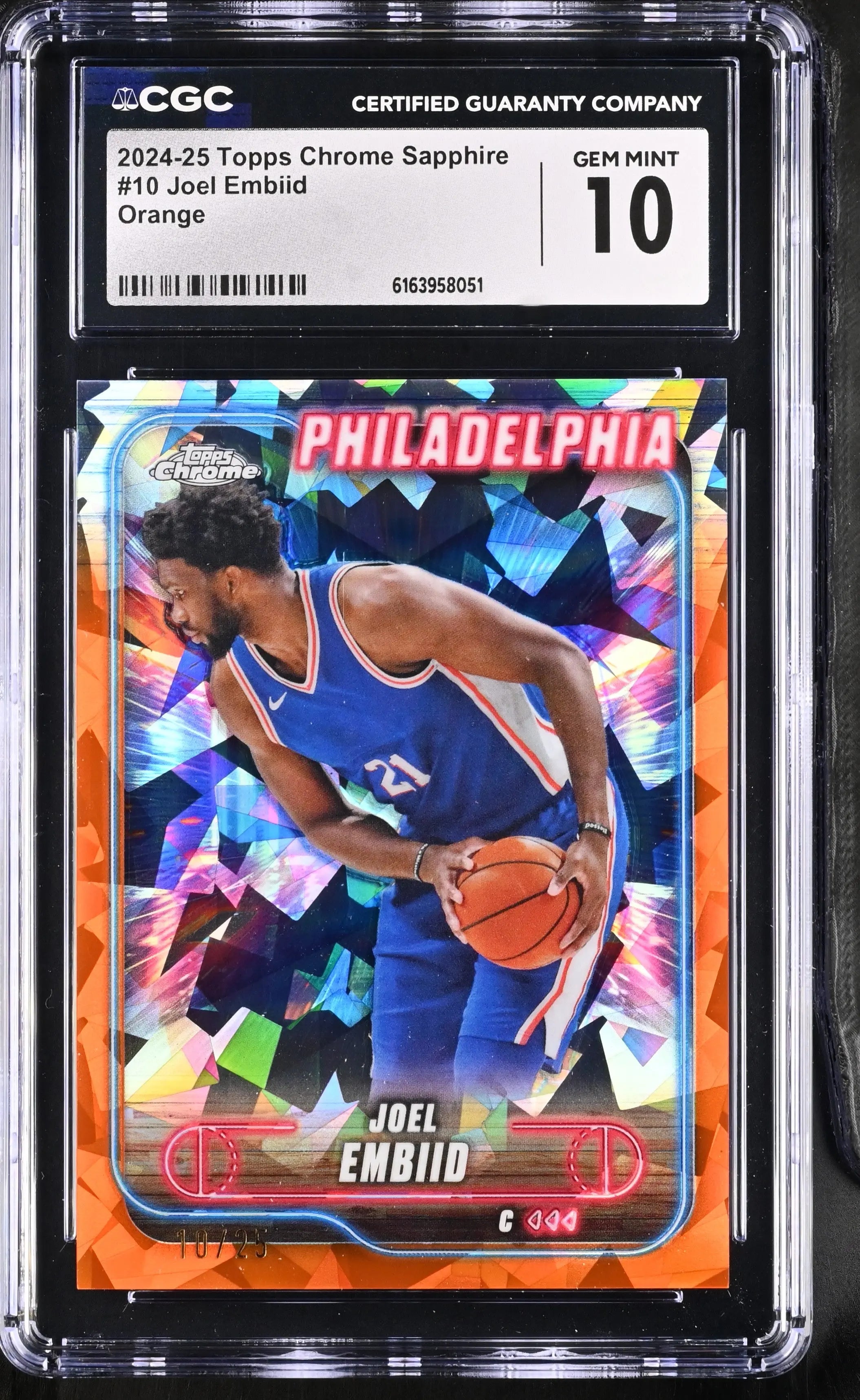 2024-25 Topps Chrome Sapphire Joel Embiid Orange /25 CGC 10 