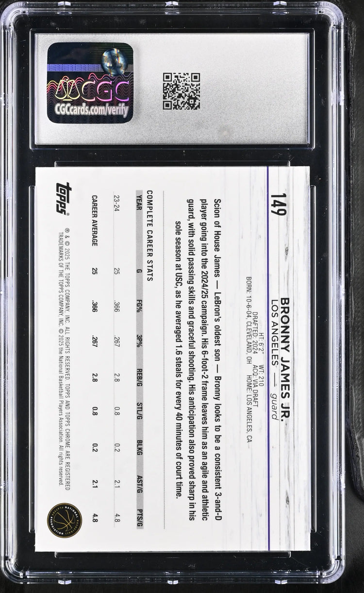 2024-25 Topps Chrome Sapphire Rookie Bronny James Jr. RC CGC 10 