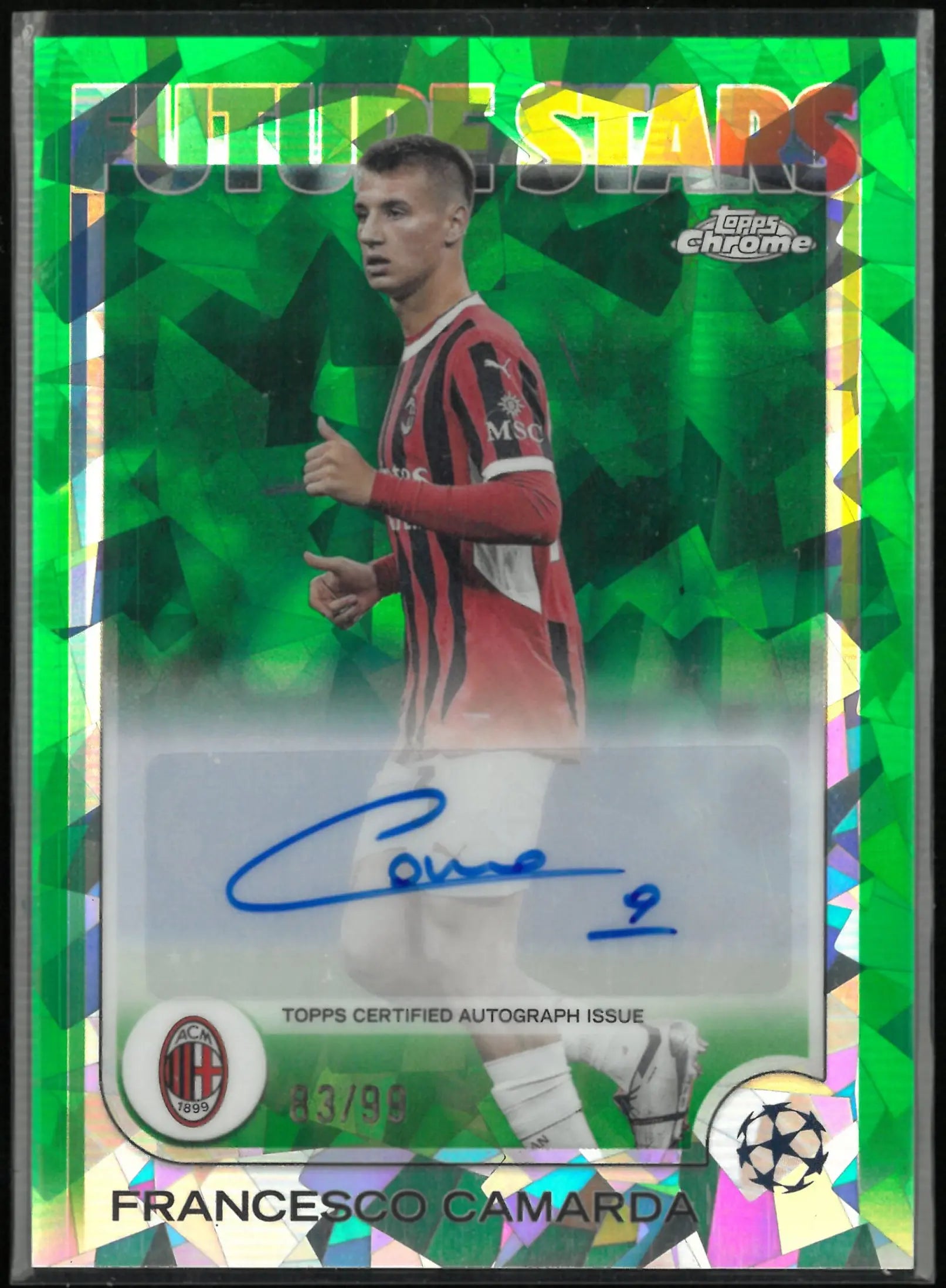 2024/25 Topps Chrome Sapphire UEFA Club Comp Future Stars Francesco Camarda Auto Green /99 