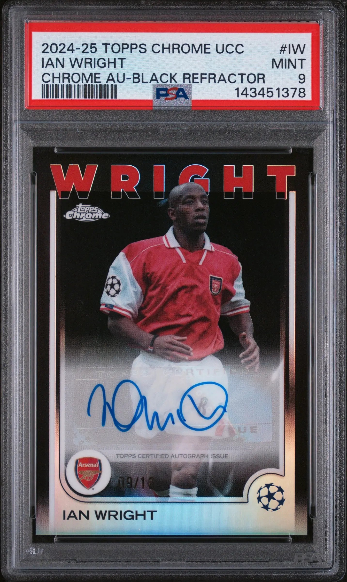 2024-25 Topps Chrome UCC Auto Ian Wright Black Refractor PSA 9 /10 