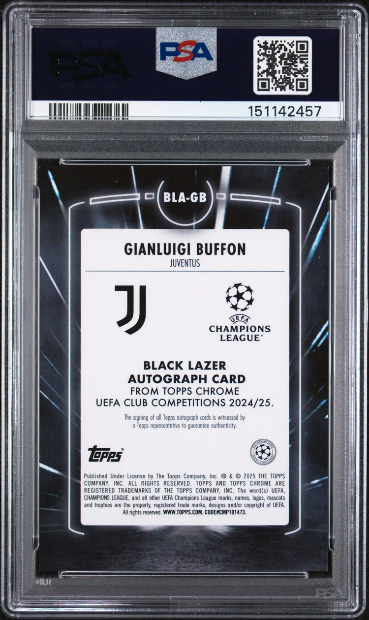 2024-25 Topps Chrome UCC Black Lazer Auto Gianluigi Buffon Neon Green /99 PSA 10 