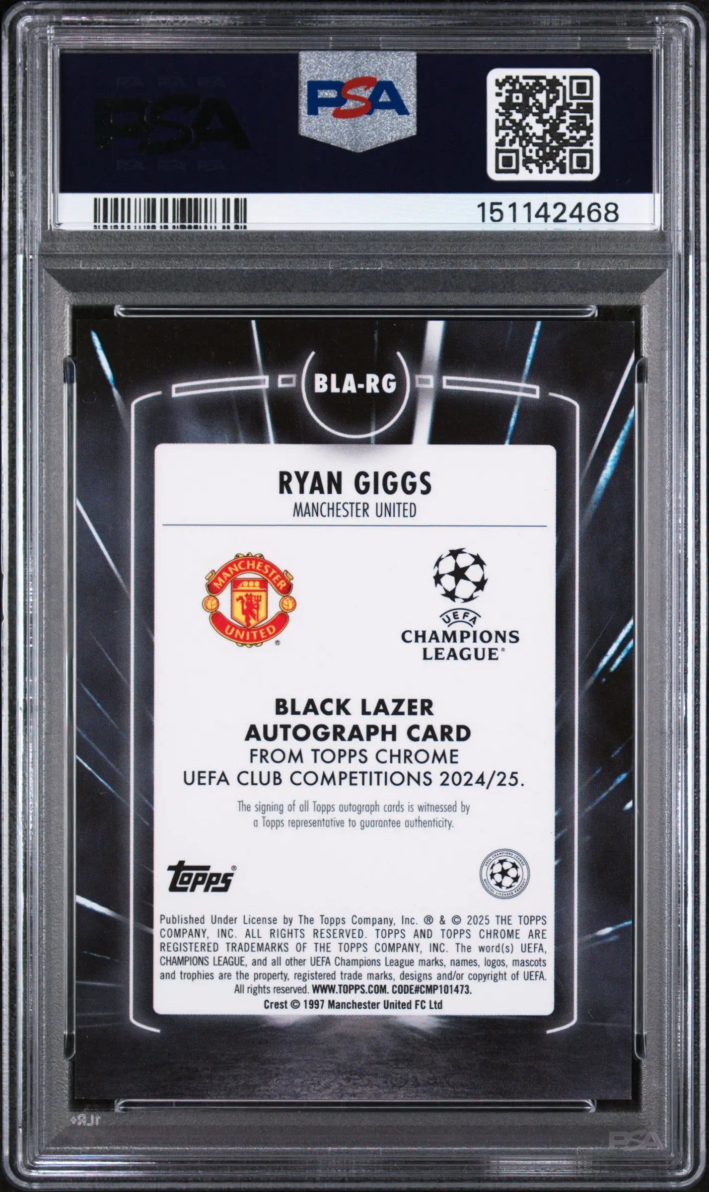 2024-25 Topps Chrome UCC Black Lazer Auto Ryan Giggs #RG PSA 8 