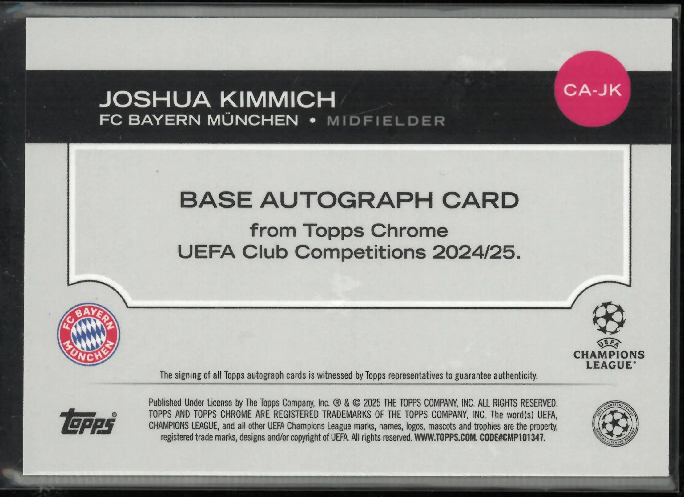 2024/25 Topps Chrome UEFA CC Autograph Joshua Kimmich Pink Auto /250 