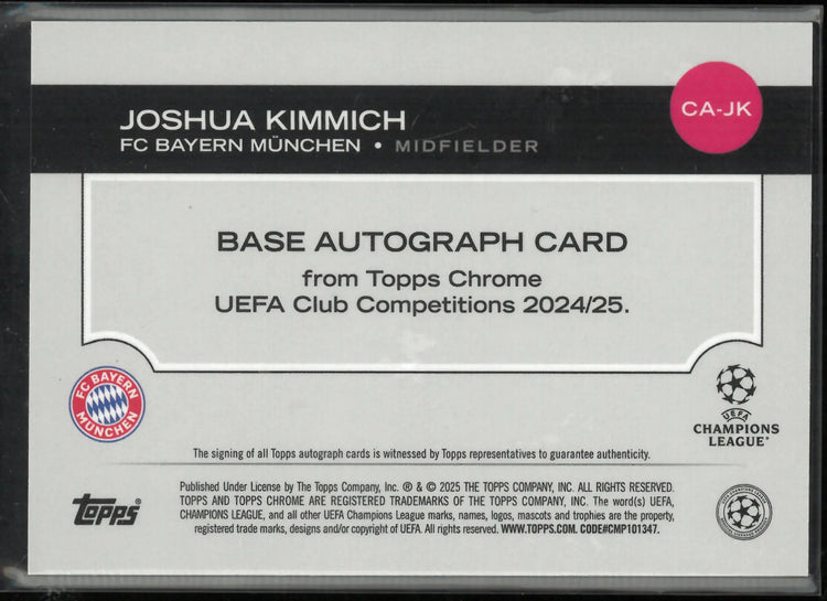 2024/25 Topps Chrome UEFA CC Autograph Joshua Kimmich Pink Auto /250 