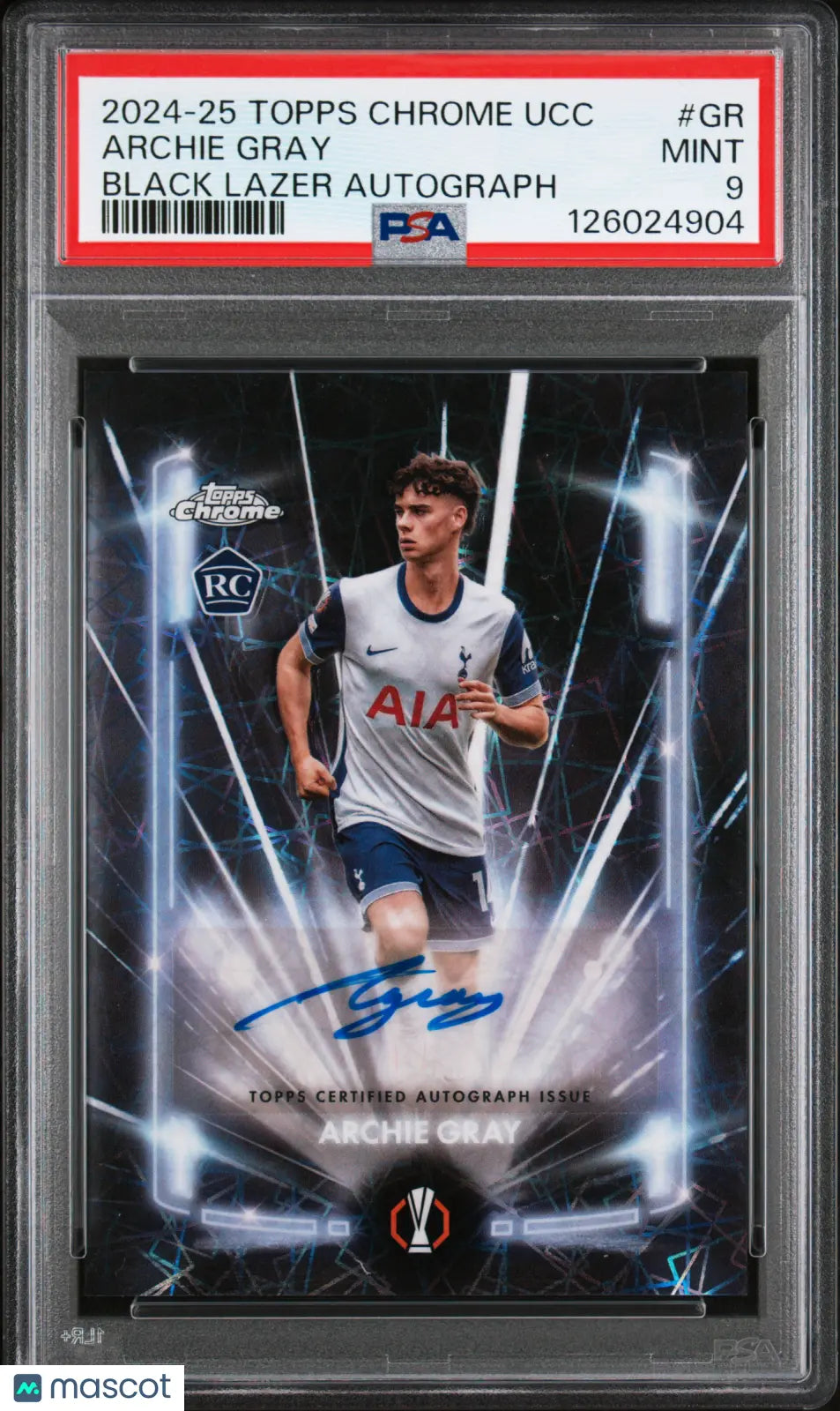 2024-25 Topps Chrome UEFA Club Comp Black Lazer Auto Archie Gray RC Rookie  PSA9 