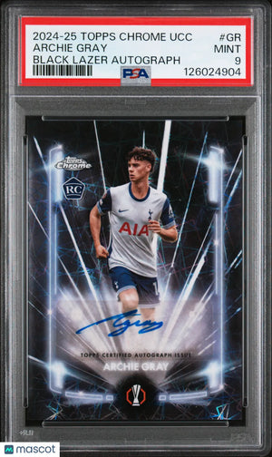 2024-25 Topps Chrome UEFA Club Comp Black Lazer Auto Archie Gray RC Rookie  PSA9 