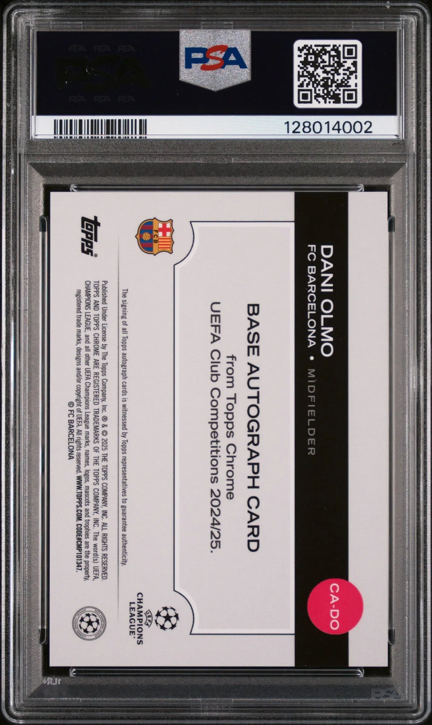 2024-25 Topps Chrome UEFA Club Comp Chrome Auto Dani Olmo  Black Lava /10 PSA 10 