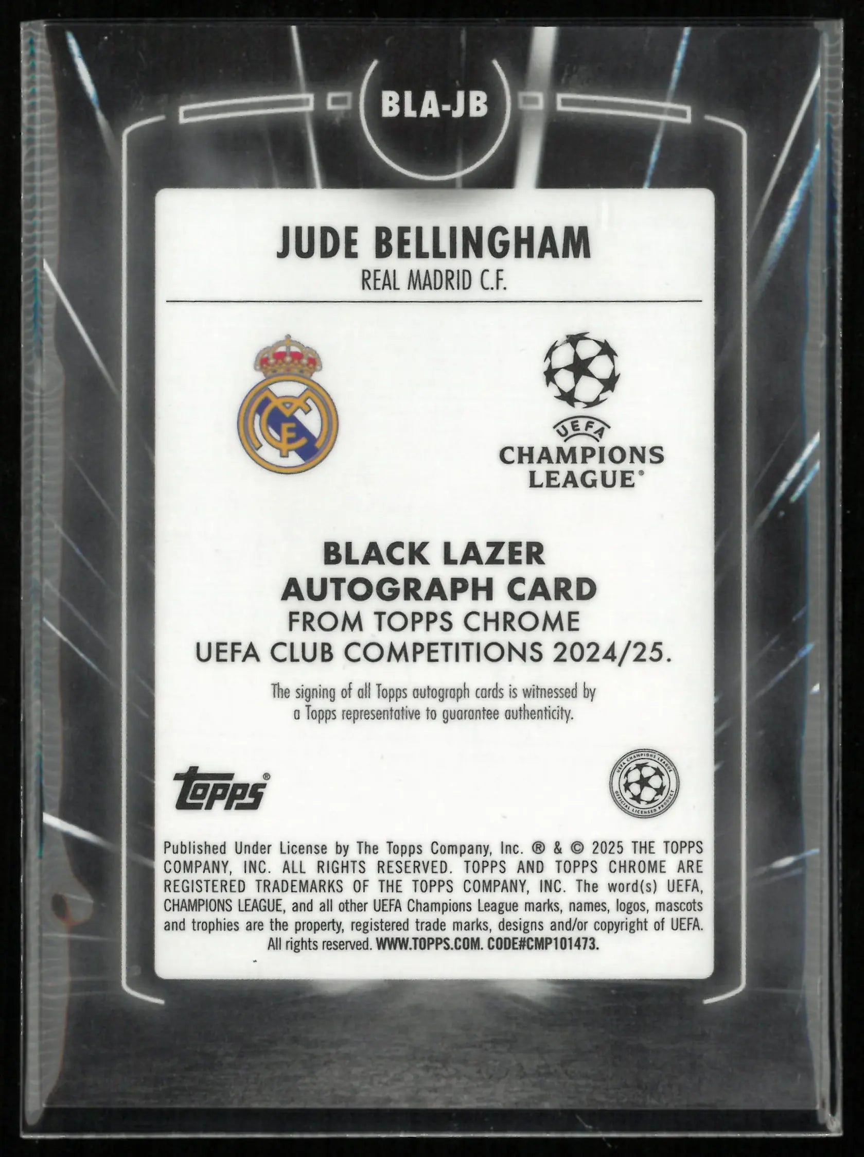 2024/25 Topps Chrome UEFA Club Comp Jude Bellingham Autograph Orange Lazers /25 