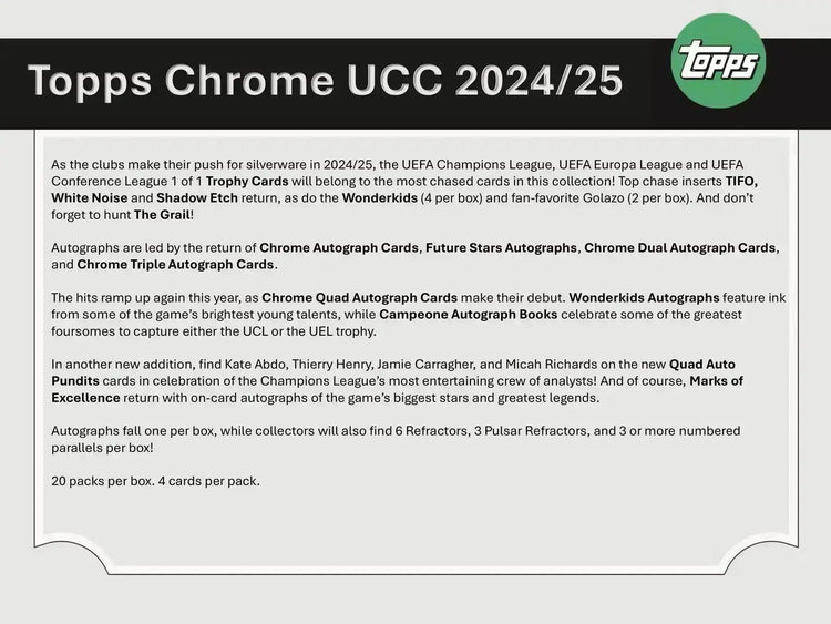 2024-25 Topps Chrome UEFA Club Competitions Soccer Jumbo Hobby Pack (Single Pack Sales) 
