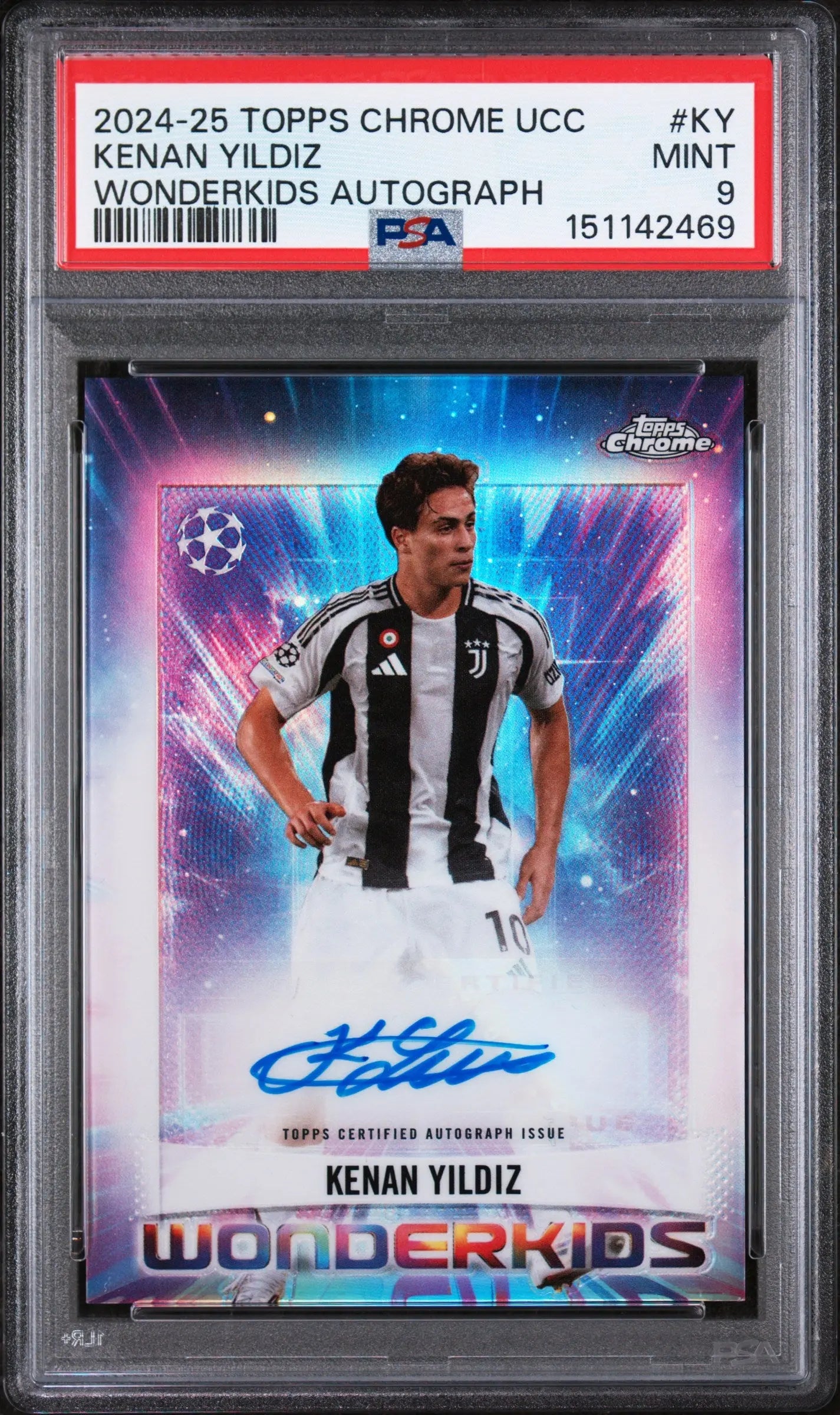 2024-25 Topps Chrome UEFA Club Competitions Wonderkids Auto Kenan Yildiz PSA 9 