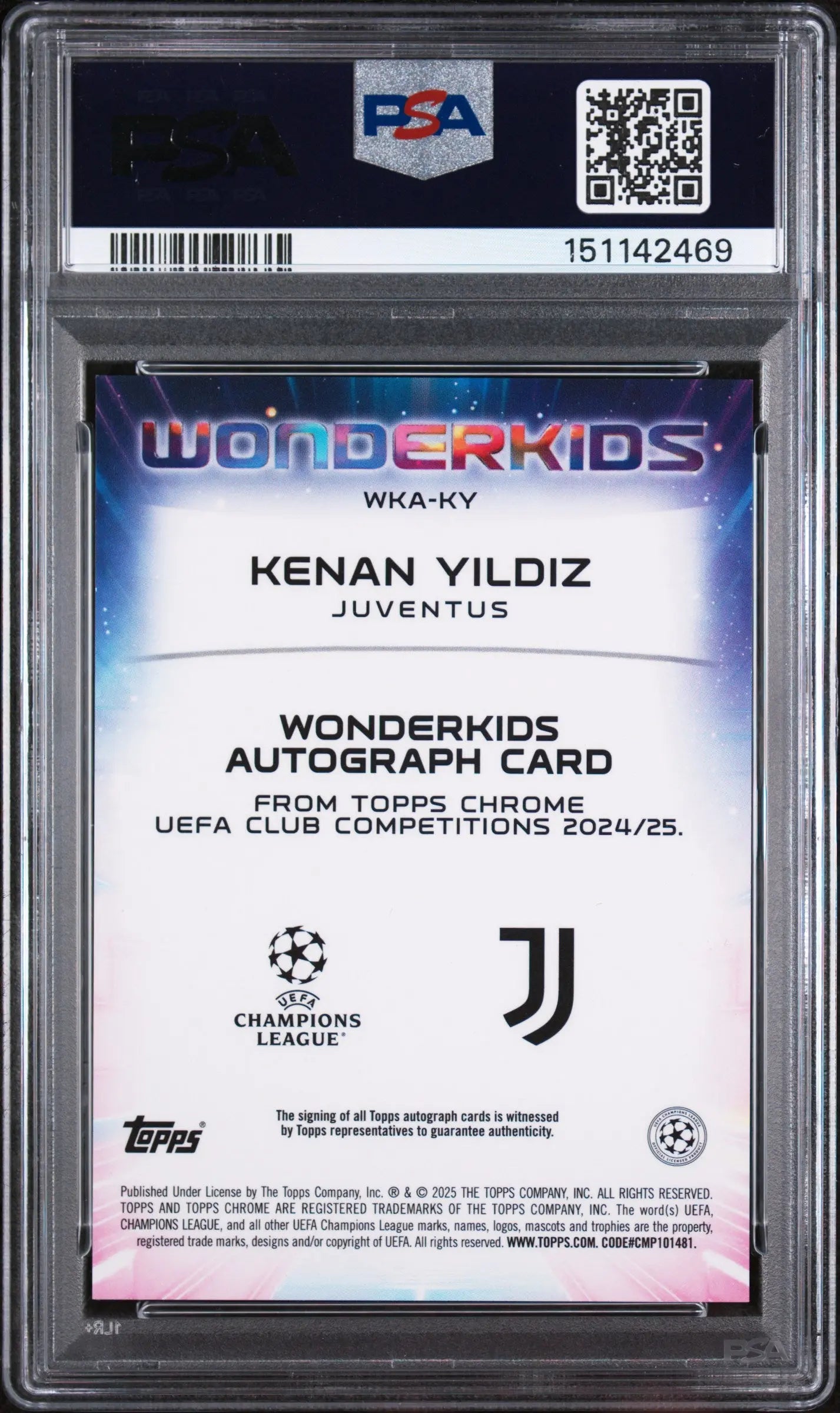2024-25 Topps Chrome UEFA Club Competitions Wonderkids Auto Kenan Yildiz PSA 9 