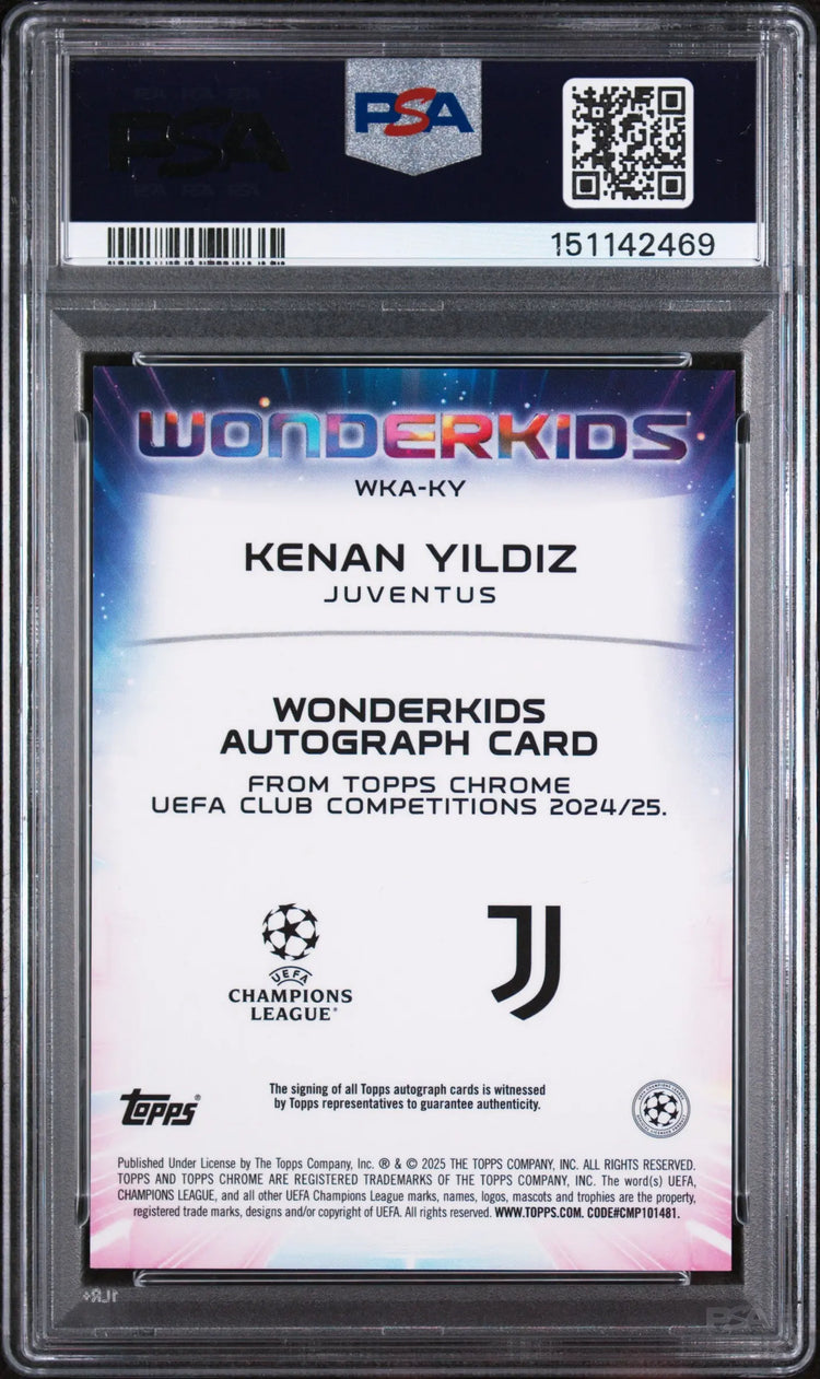 2024-25 Topps Chrome UEFA Club Competitions Wonderkids Auto Kenan Yildiz PSA 9 