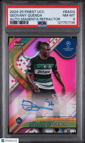 2024-25 Topps Finest UCC Auto Geovany Quenda Magenta Refractor PSA 8 /75 