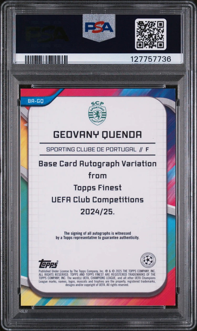 2024-25 Topps Finest UCC Auto Geovany Quenda Magenta Refractor PSA 8 /75 