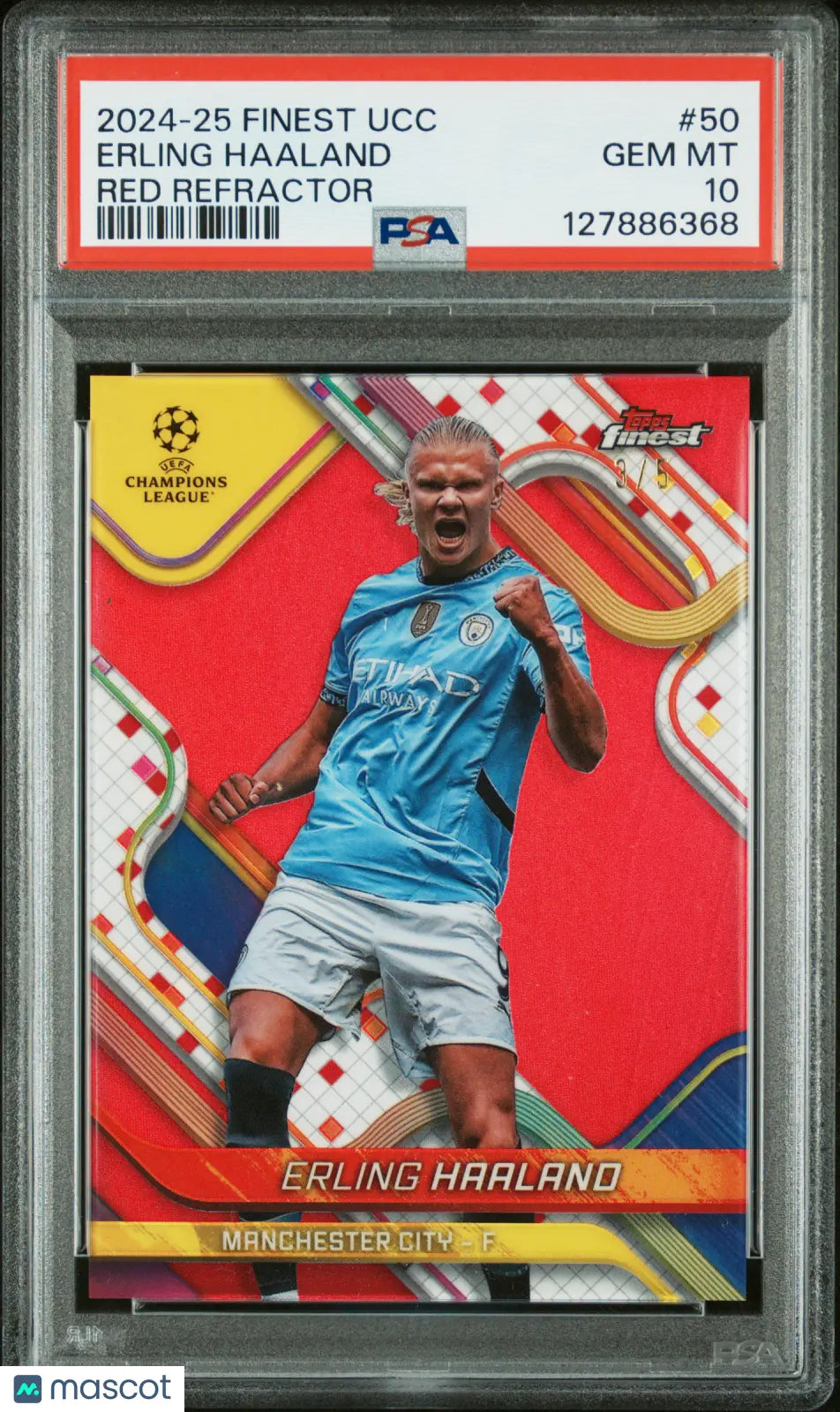 2024-25 Topps Finest UCC Erling Haaland Red Refractor PSA 10 /5 