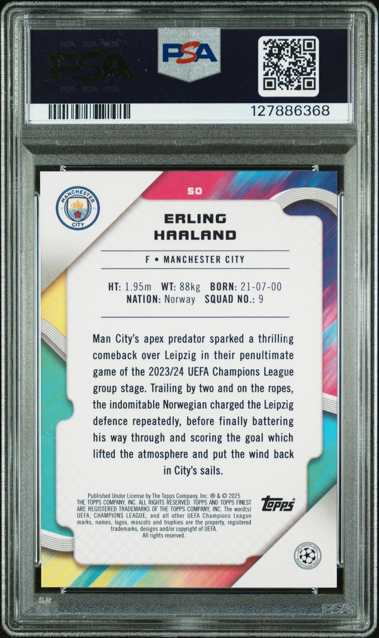 2024-25 Topps Finest UCC Erling Haaland Red Refractor PSA 10 /5 