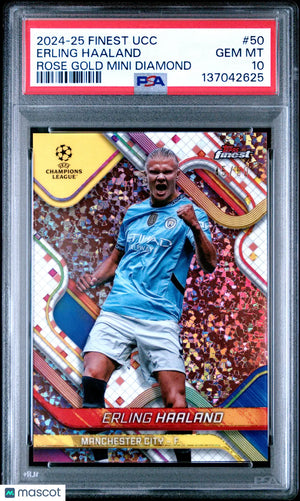 2024-25 Topps Finest UCC Erling Haaland  Rose Gold Mini Diamond PSA 10 /50 