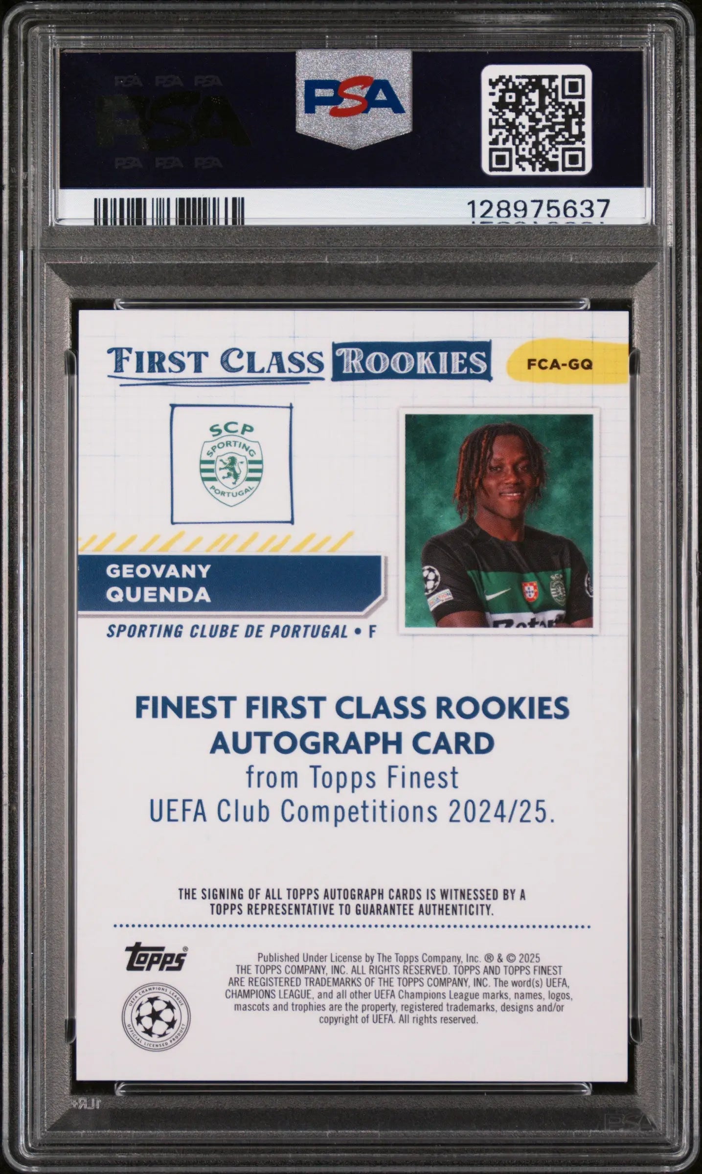 2024-25 Topps Finest UCC First Class Rookie Autographs Geovany Quenda RC PSA 10 