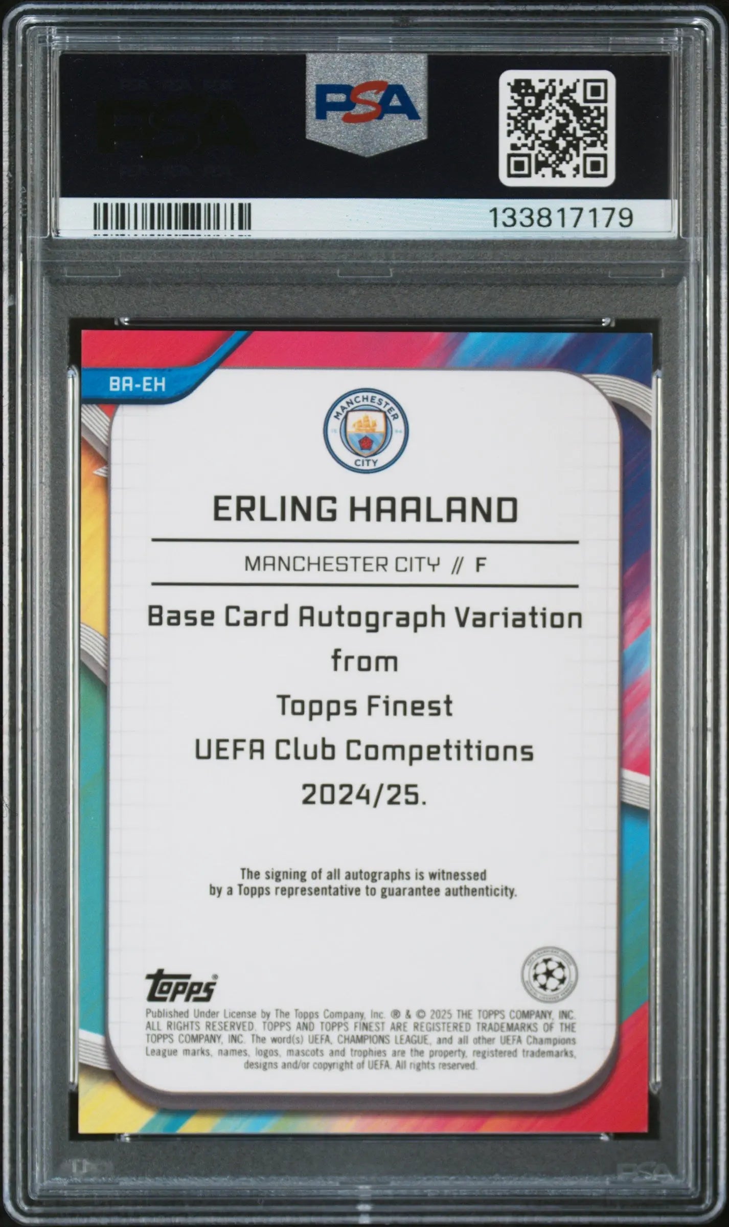 2024-25 Topps Finest UCC Orange Wave Auto Erling Haaland /25 PSA 8 Auto 10 