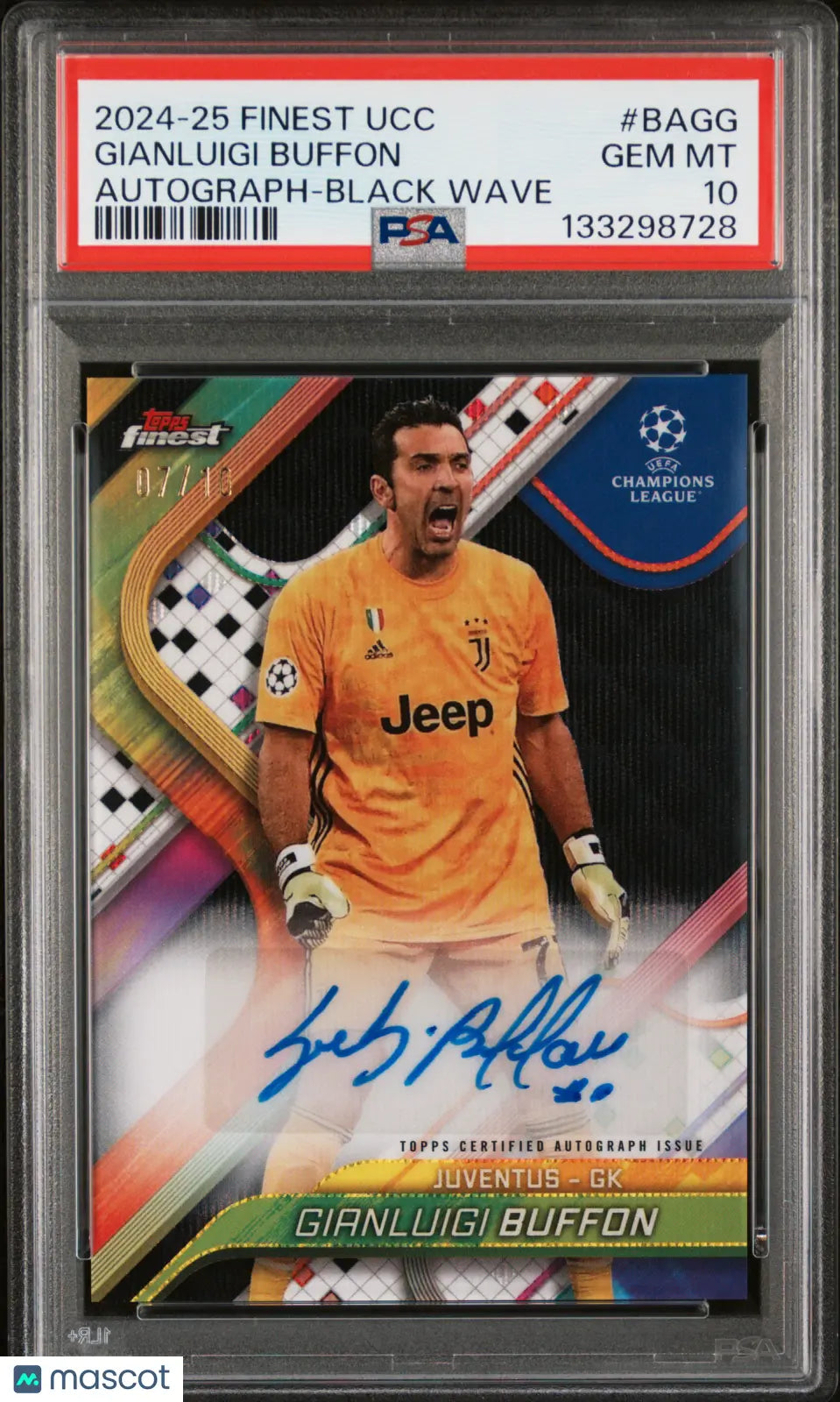 2024-25 Topps Finest UEFA Auto Gianluigi Buffon Black Wave 07/10 PSA 10 