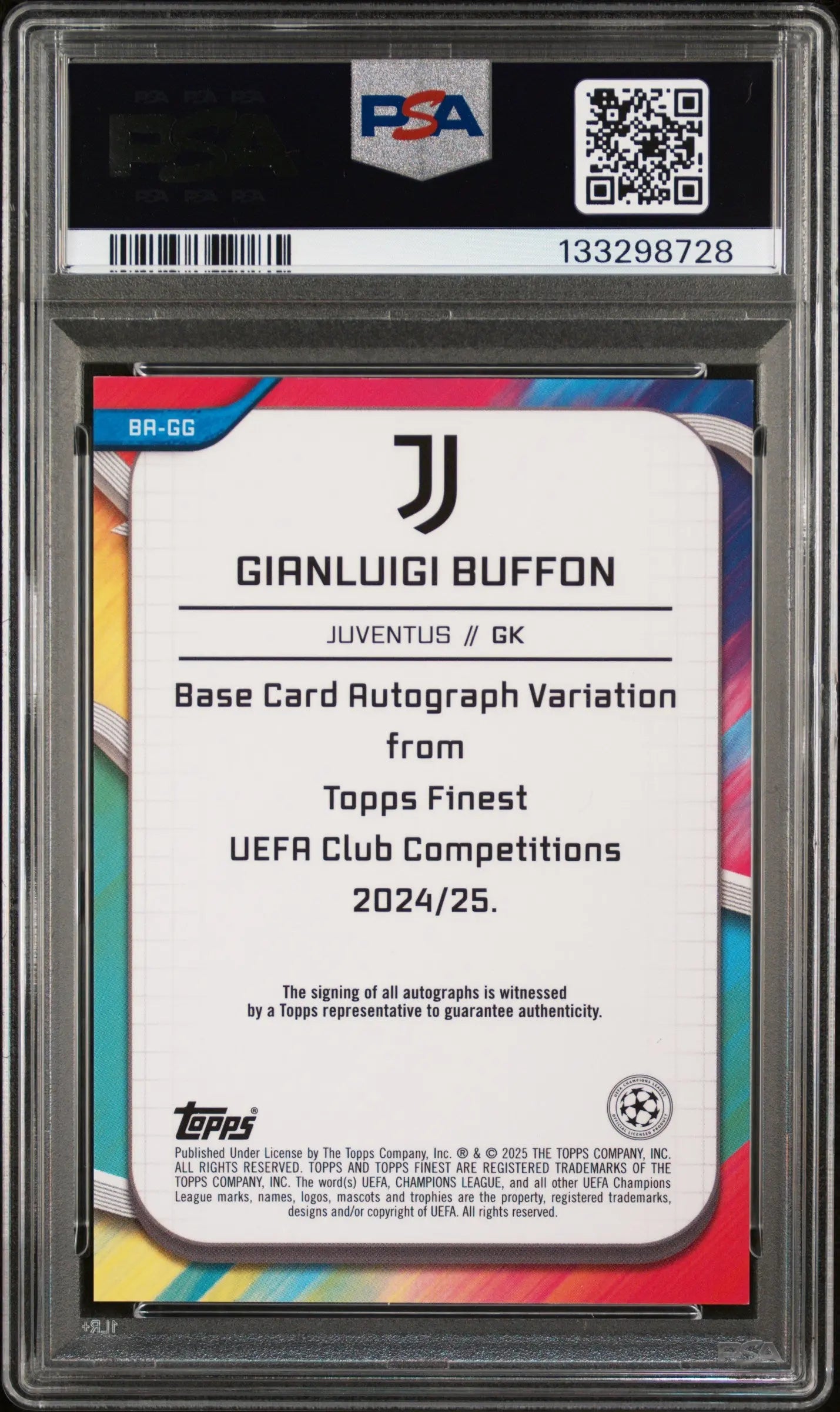 2024-25 Topps Finest UEFA Auto Gianluigi Buffon Black Wave 07/10 PSA 10 