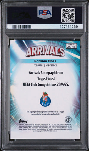 2024-25 Topps Finest UEFA CC Arrivals Rookie Auto Rodrigo Mora Orange Ref PSA 9 