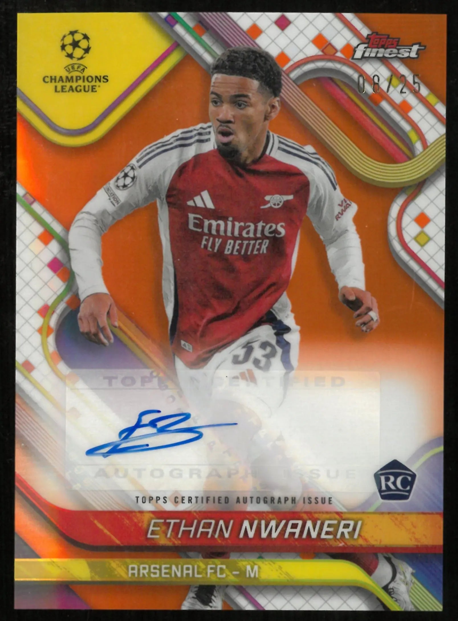2024-25 Topps Finest UEFA CC Ethan Nwaneri RC Orange Auto Variation /25 