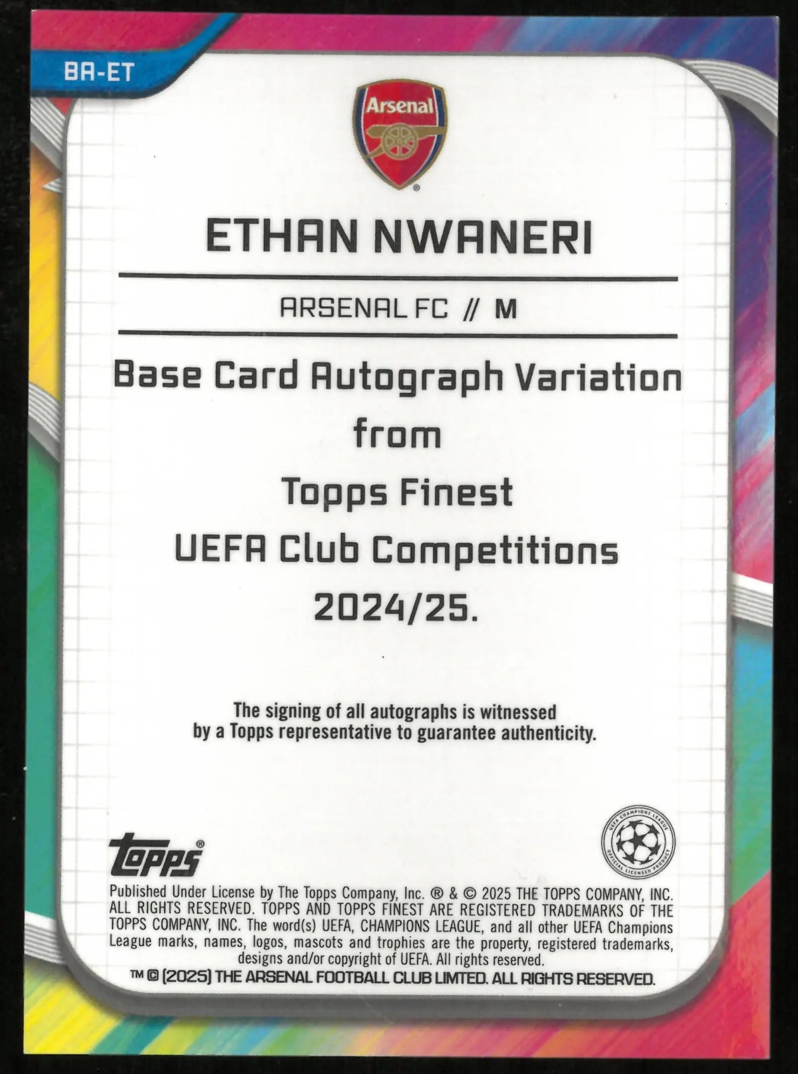 2024-25 Topps Finest UEFA CC Ethan Nwaneri RC Orange Auto Variation /25 